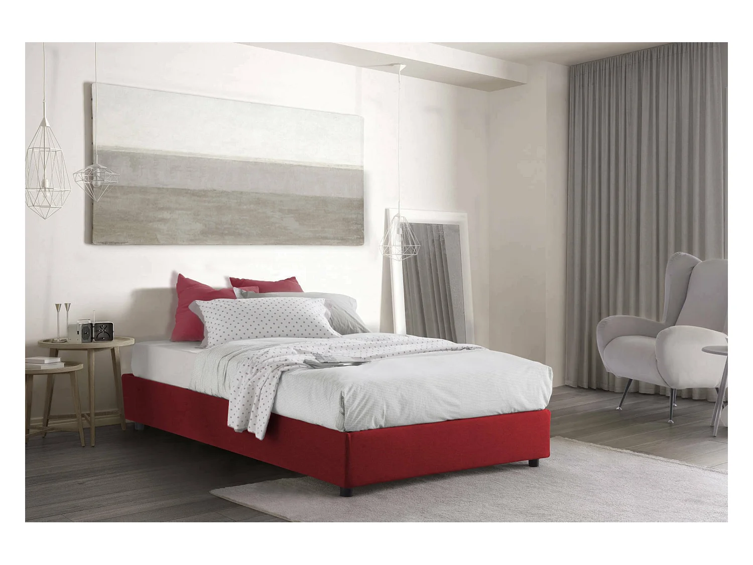 Cama de casal Dlammer, cama de arrumação com forro de tecido, 100% Fabricado em Itália, abertura frontal, adequada para colchão 120x190 cm, vermelho