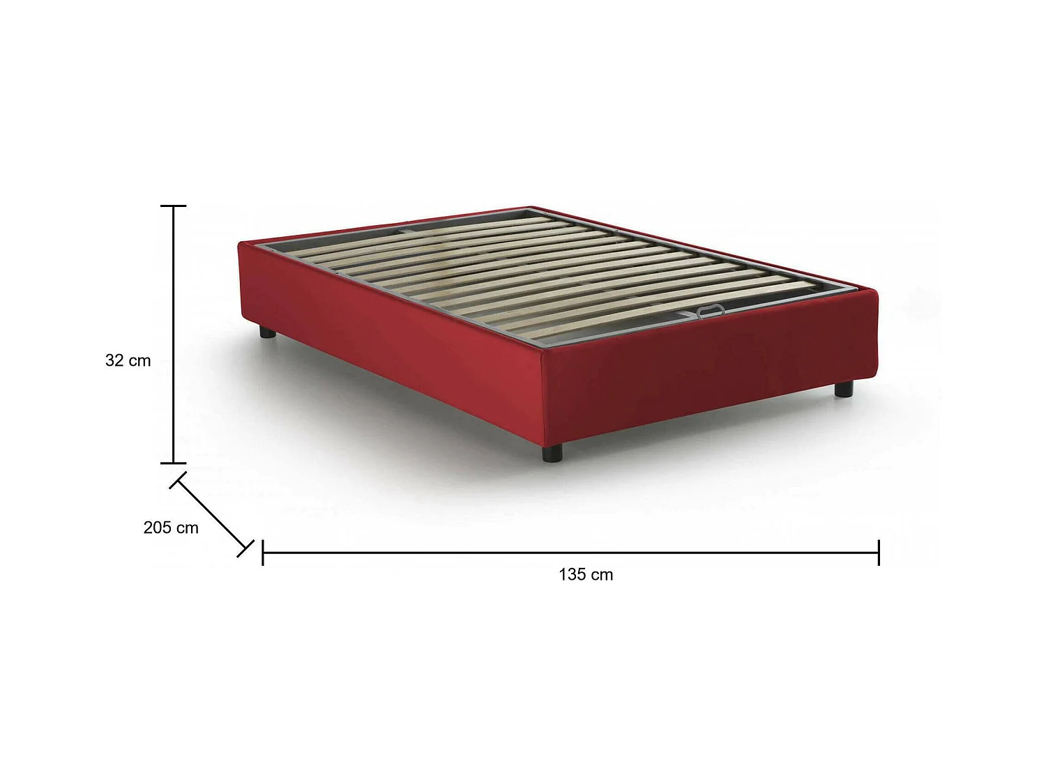 Cama de casal Dlammer, cama de arrumação com forro de tecido, 100% Fabricado em Itália, abertura frontal, adequada para colchão 120x190 cm, vermelho