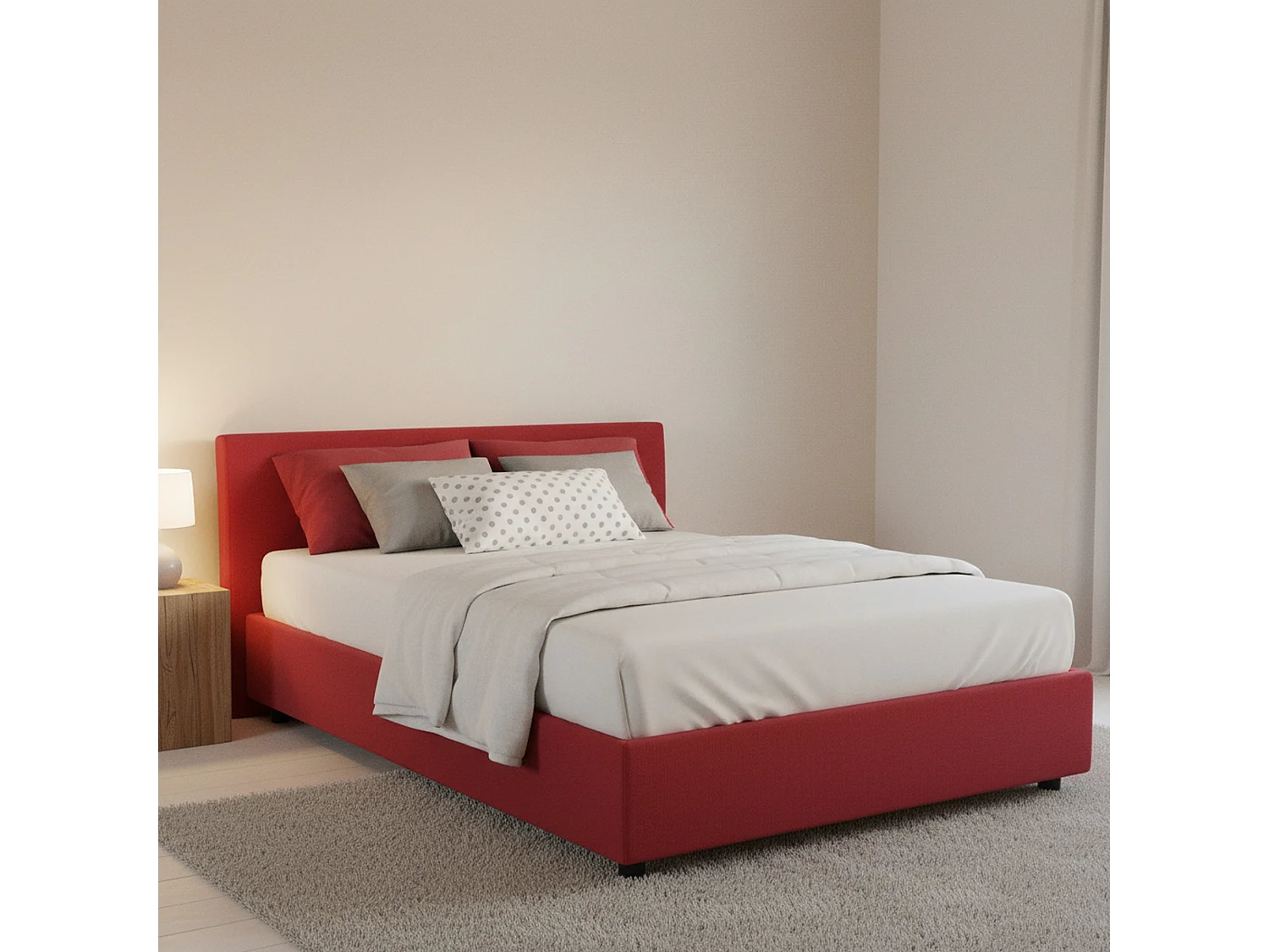Dlammer tweepersoonsbed, opbergbed met stoffen bekleding, 100% Made in Italy, opening aan de voorkant, geschikt voor matras 120x190 cm, rood