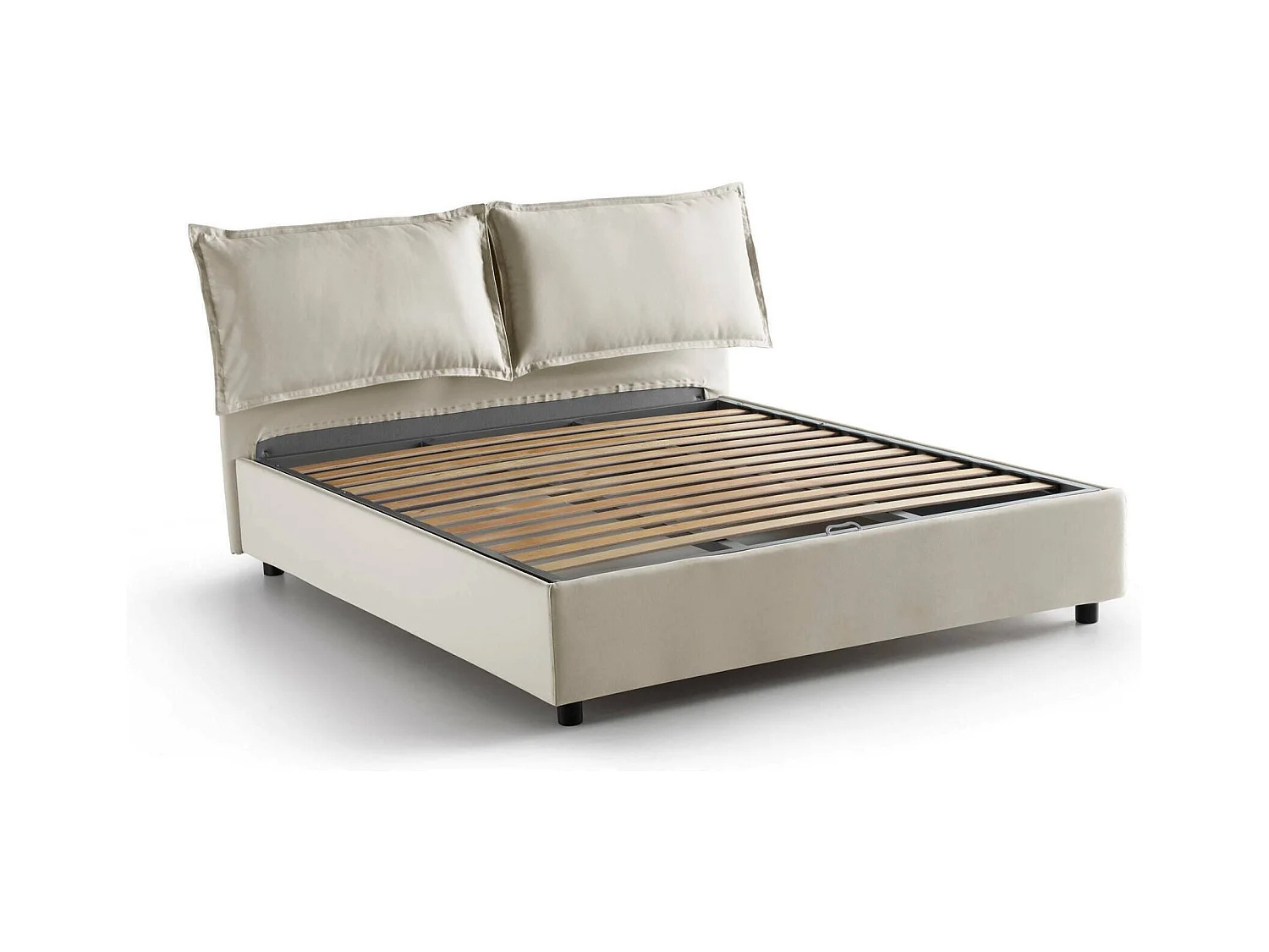 Doppelbett Dcaprar, Containerbett mit Stoffbespannung, 100% Made in Italy, Frontöffnung, passend für Matratze 160x190 cm, Beige