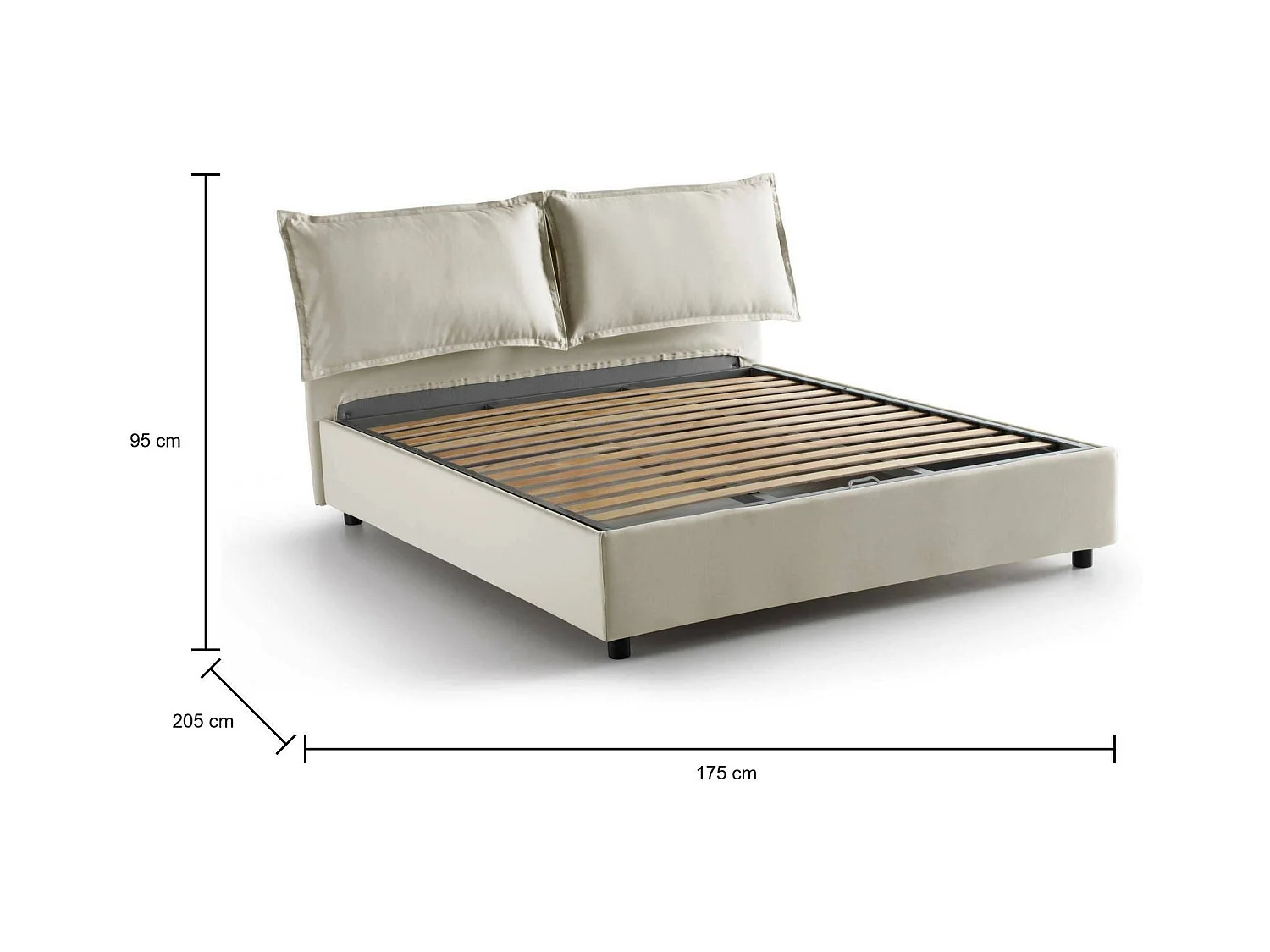 Lit double Dcaprar, Lit coffre avec revêtement en tissu, 100% Made in Italy, Ouverture frontale, adapté pour matelas 160x190 cm, Beige