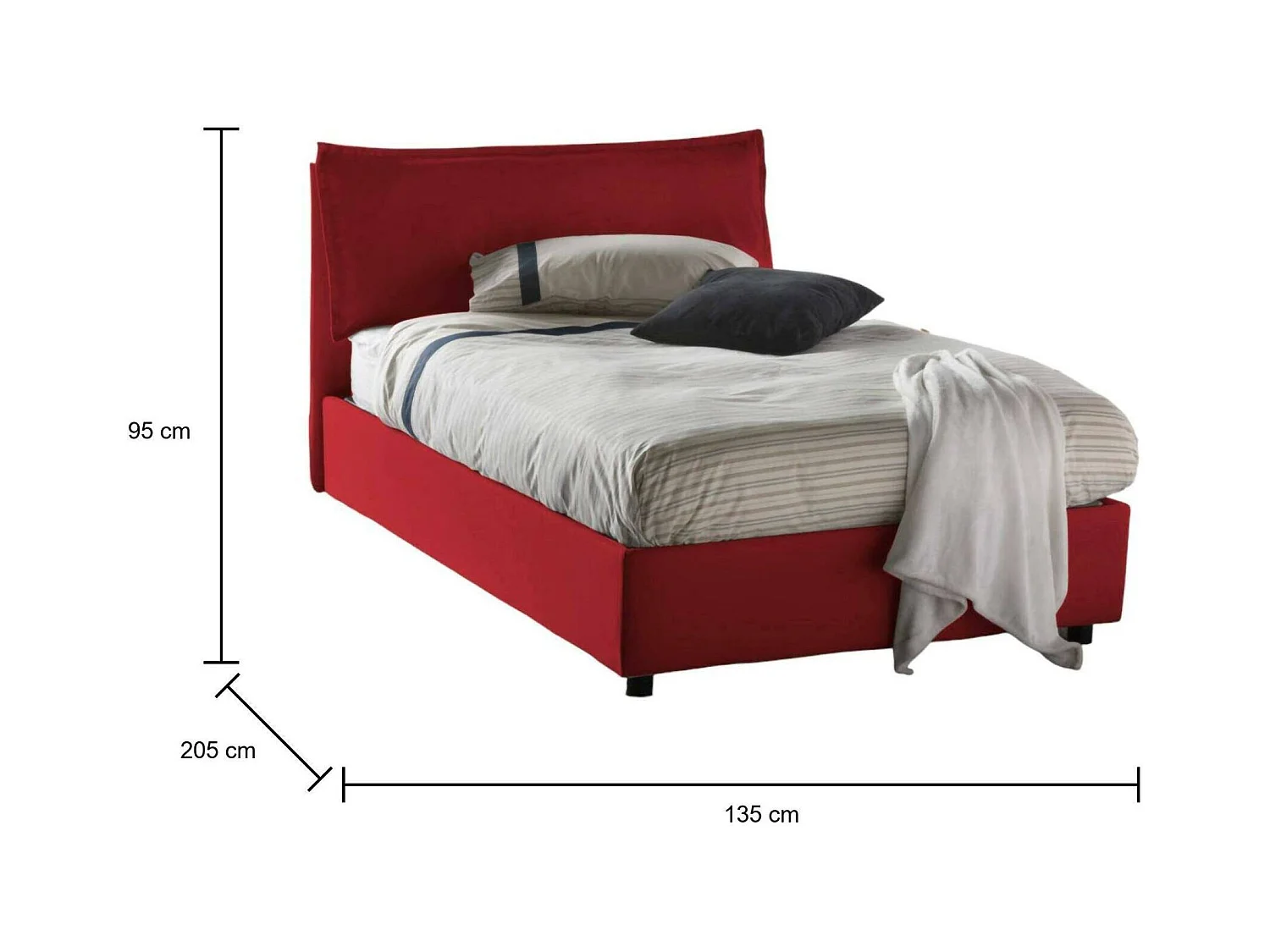 Talamo Italia - Letto piazza e mezza Asso, adatto per materasso Cm 120x190, Rosso