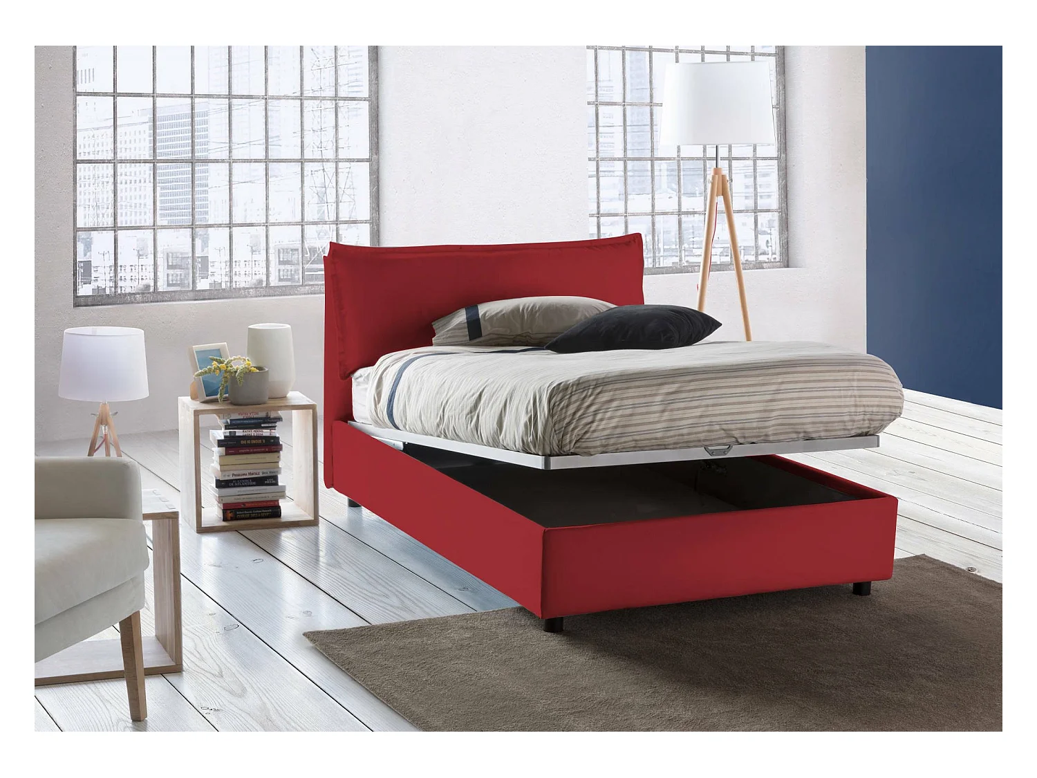 Talamo Italia - Letto piazza e mezza Asso, adatto per materasso Cm 120x190, Rosso