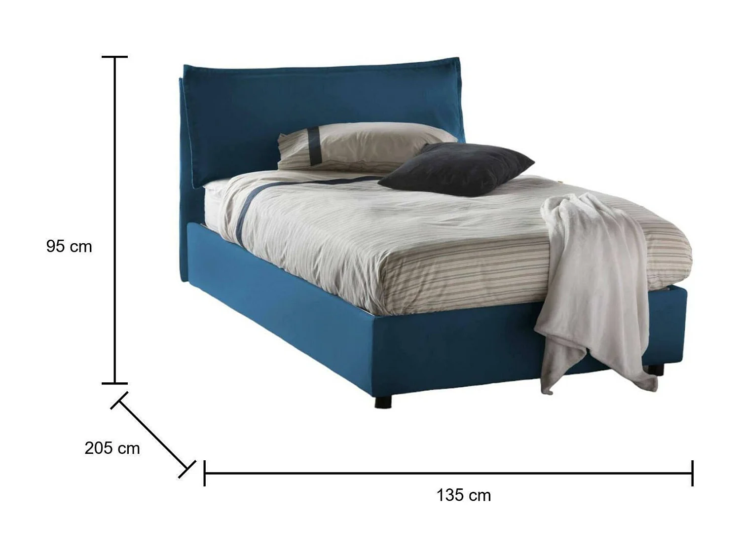Lit double Deusebi, lit coffre avec revêtement en tissu, 100% Made in Italy, ouverture frontale, adapté pour matelas 120x190 cm, bleu