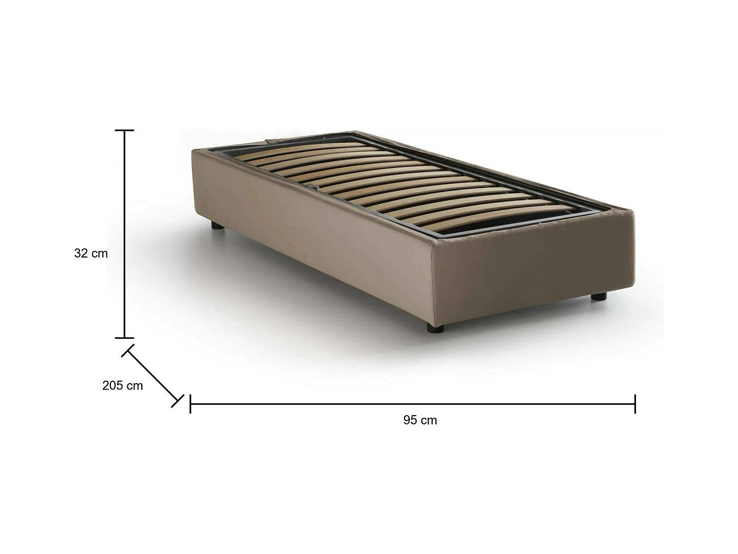 Lit simple Dhol, Lit coffre avec revêtement en tissu, 100% Made in Italy, Ouverture latérale, adapté pour matelas 80x190 cm, Taupe