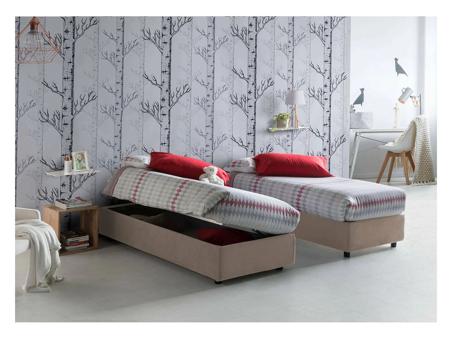 Lit simple Dhol, Lit coffre avec revêtement en tissu, 100% Made in Italy, Ouverture latérale, adapté pour matelas 80x190 cm, Taupe