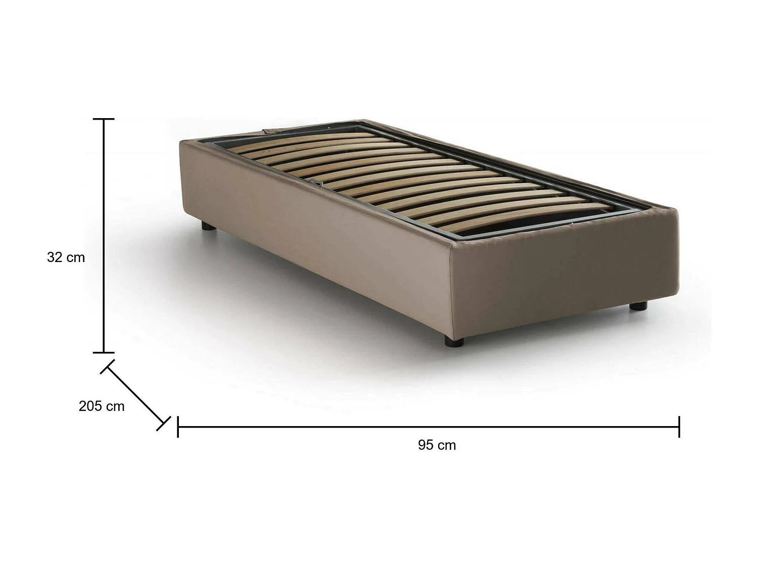 Cama de solteiro Dhol, Cama de armazenamento com forro de tecido, 100% Fabricado na Itália, Abertura lateral, adequada para colchão 80x190 cm, Taupe