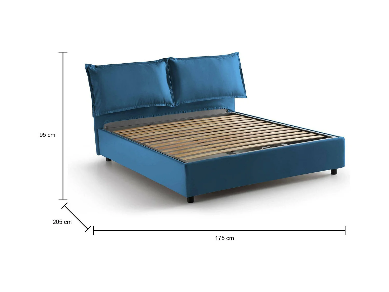 Doppelbett Dcaprar, Containerbett mit Stoffbespannung, 100% Made in Italy, Frontöffnung, passend für Matratze 160x190 cm, Blau