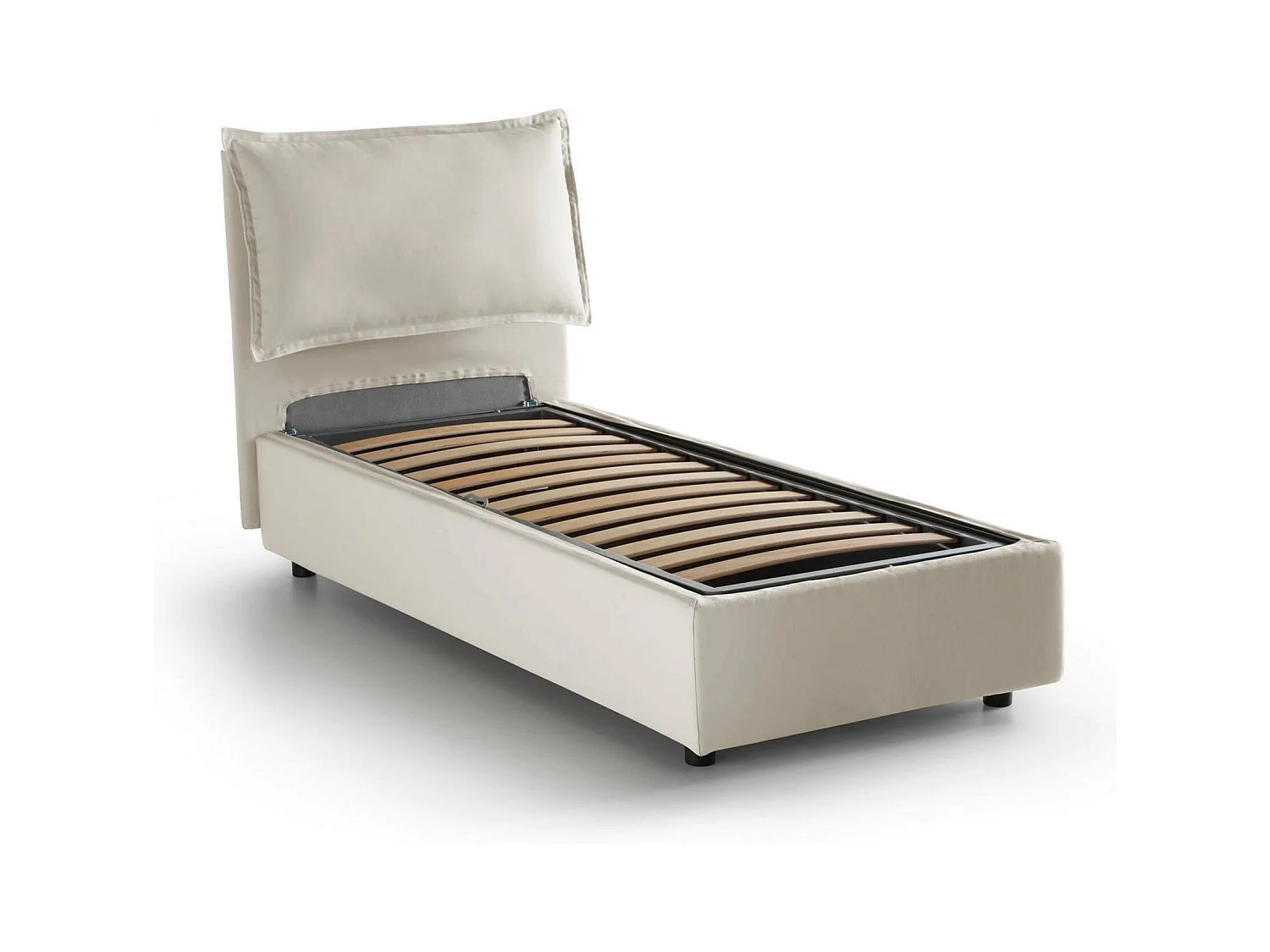 Cama de solteiro Dpal, Cama de armazenamento com forro de tecido, 100% Fabricado na Itália, Abertura frontal, adequada para colchão 90x190 cm, Bege