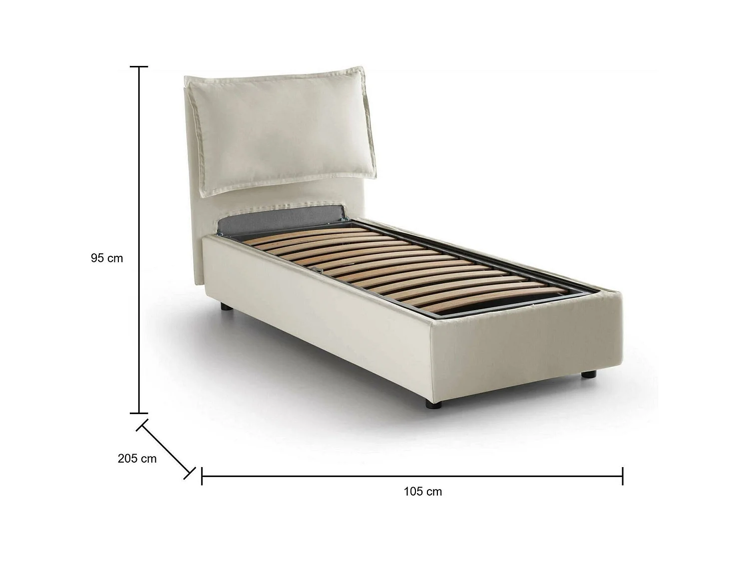 Cama de solteiro Dpal, Cama de armazenamento com forro de tecido, 100% Fabricado na Itália, Abertura frontal, adequada para colchão 90x190 cm, Bege