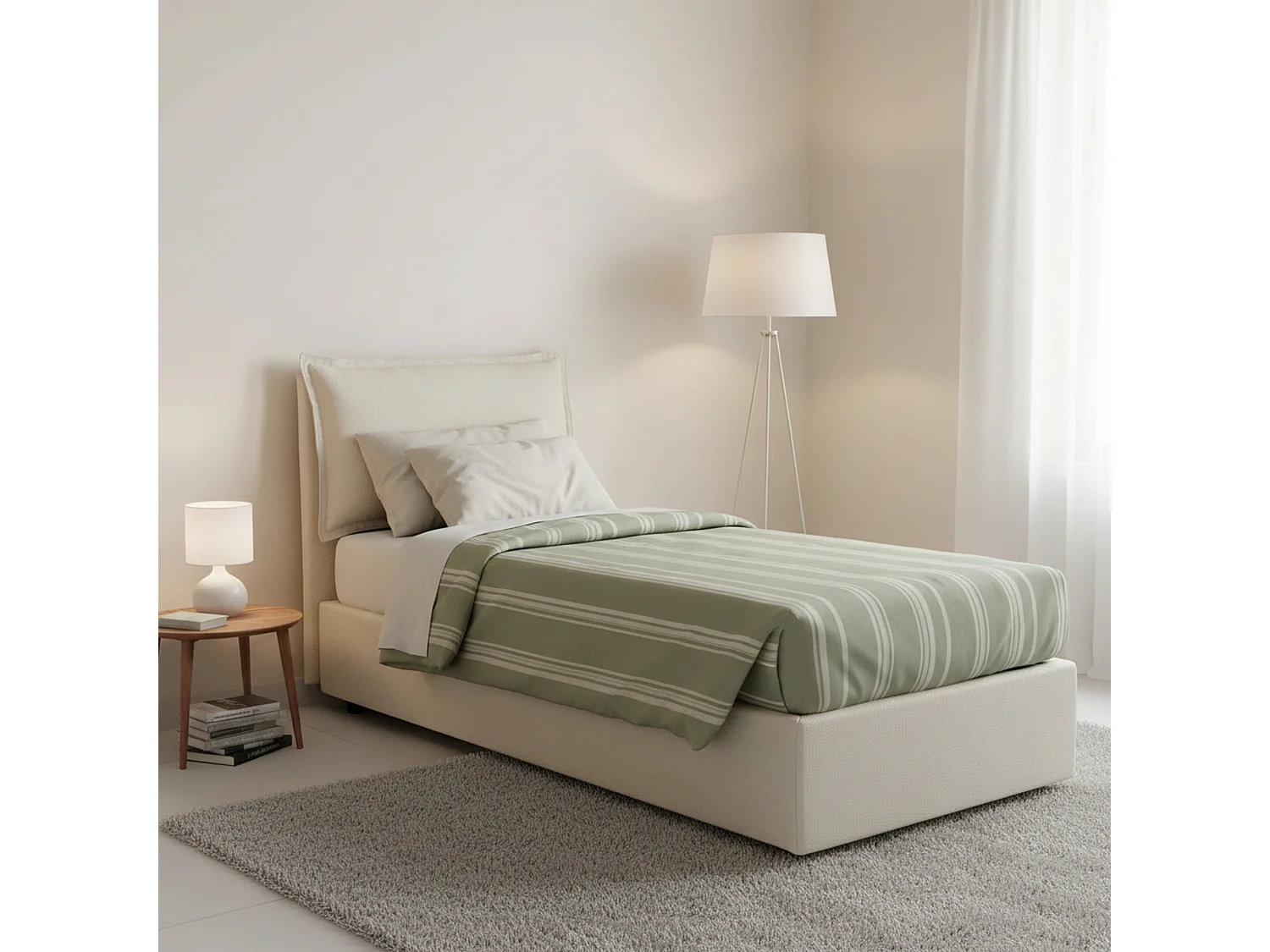 Cama de solteiro Dpal, Cama de armazenamento com forro de tecido, 100% Fabricado na Itália, Abertura frontal, adequada para colchão 90x190 cm, Bege