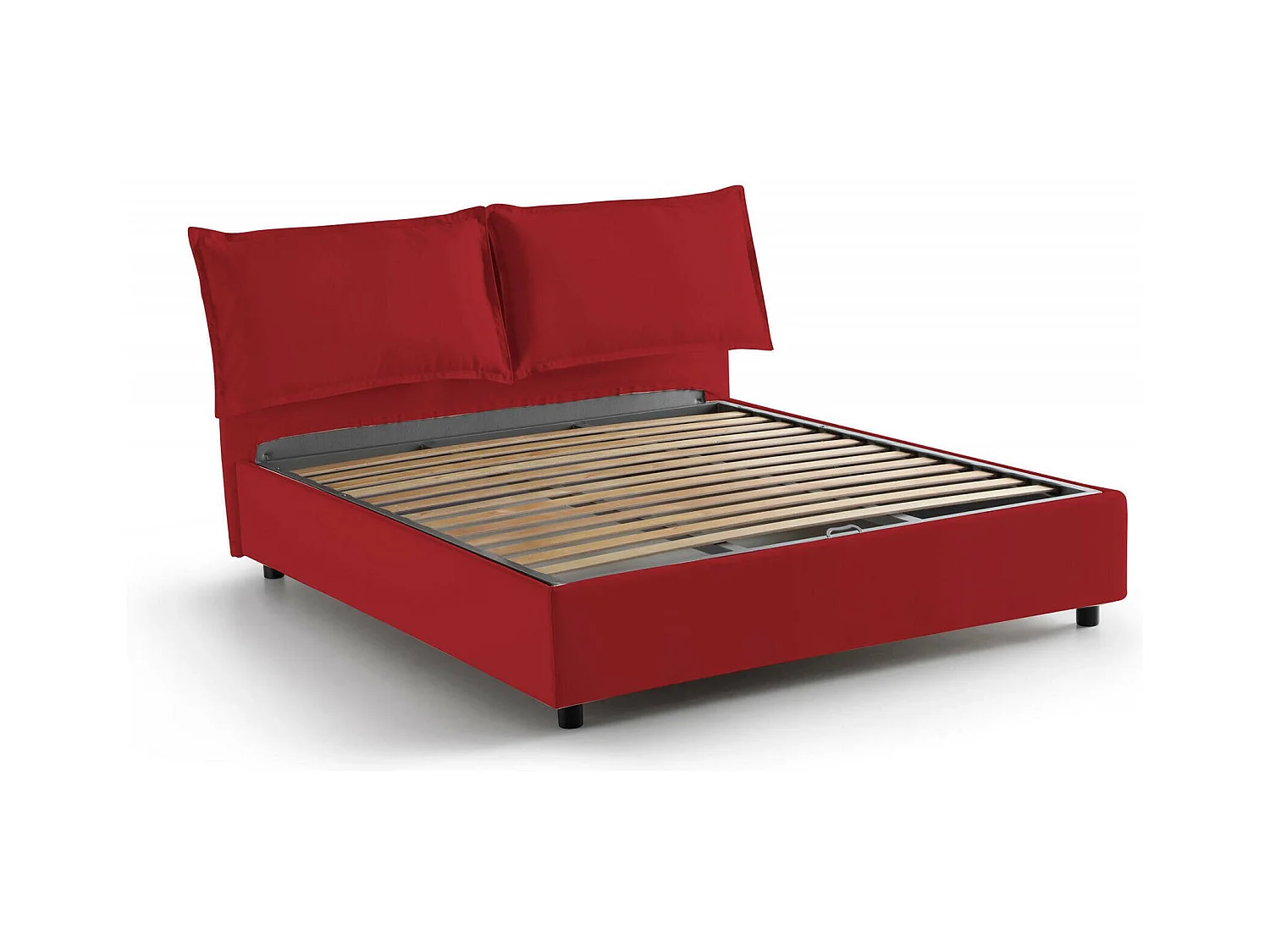 Lit double Daam, Lit coffre avec revêtement en tissu, 100% Made in Italy, Ouverture frontale, adapté pour matelas 140x190 cm, Rouge