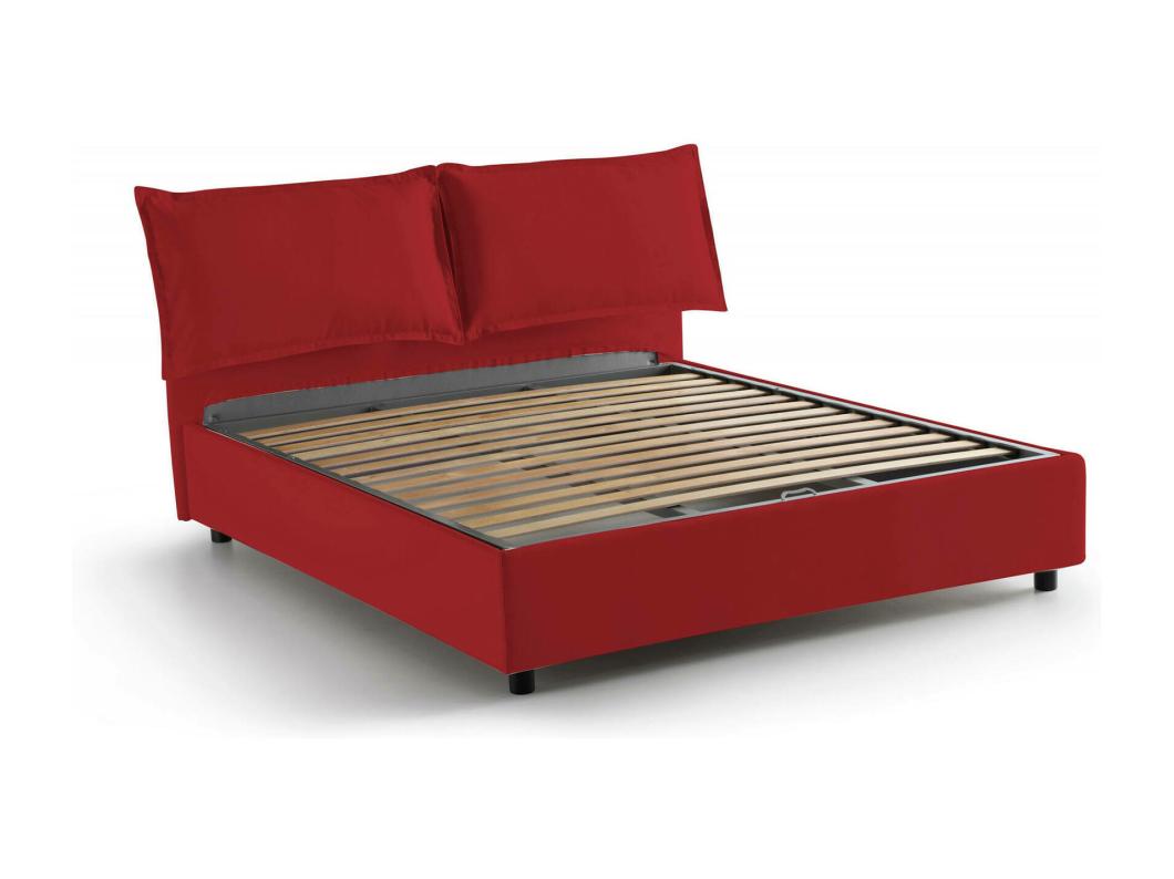 Daam tweepersoonsbed, Opbergbed met stoffen bekleding, 100% Made in Italy, Opening aan de voorkant, geschikt voor matras 140x190 cm, Rood