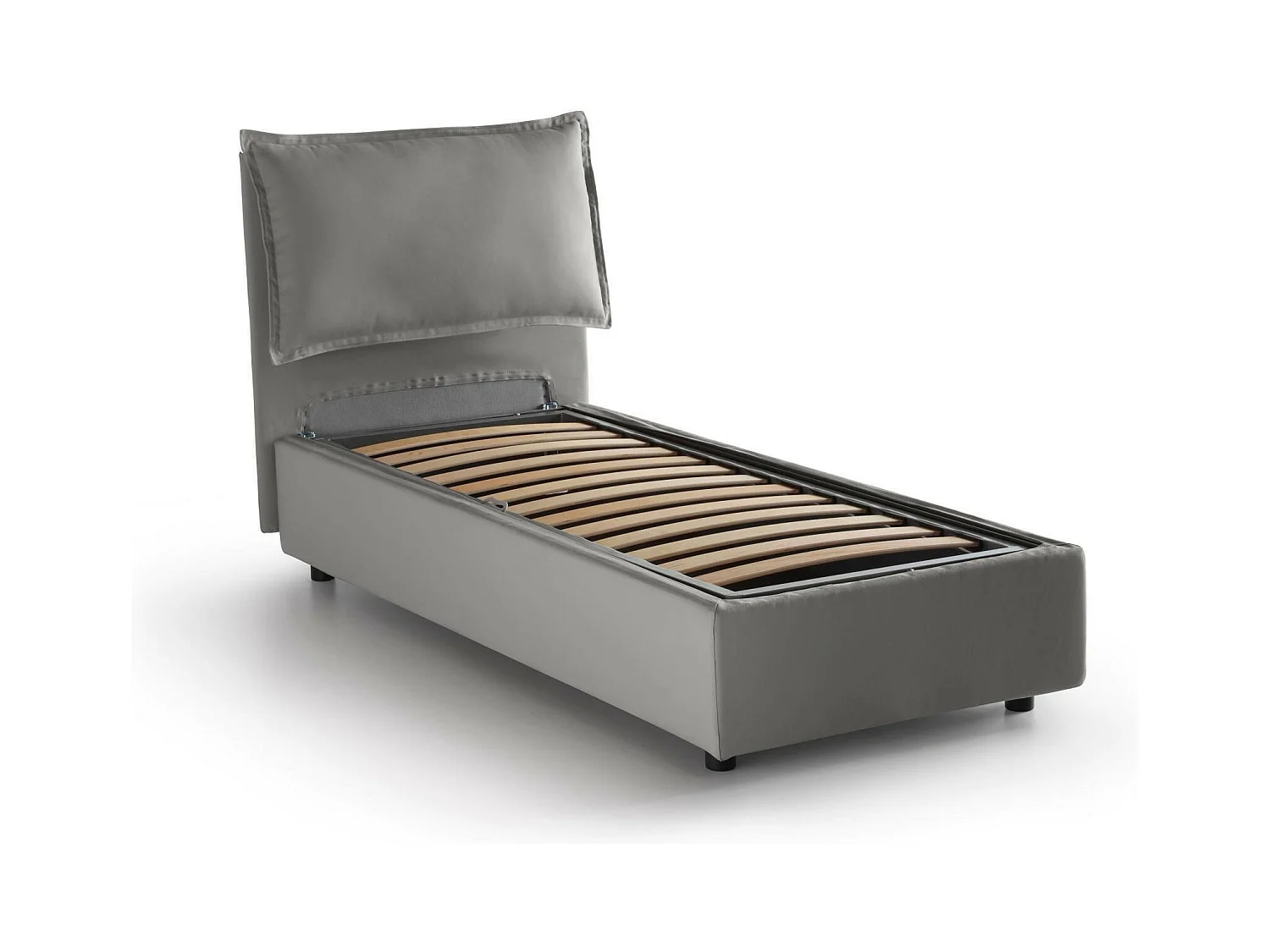 Cama de solteiro Dpal, Cama de armazenamento com forro de tecido, 100% Fabricado na Itália, Abertura frontal, adequada para colchão 90x190 cm, Cinza