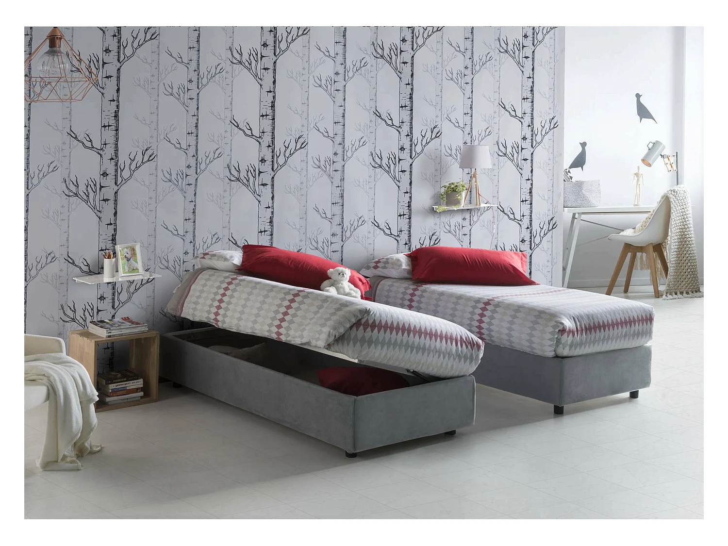 Talamo Italia - Letto singolo Adoxa, adatto per materasso Cm 80x190, Grigio