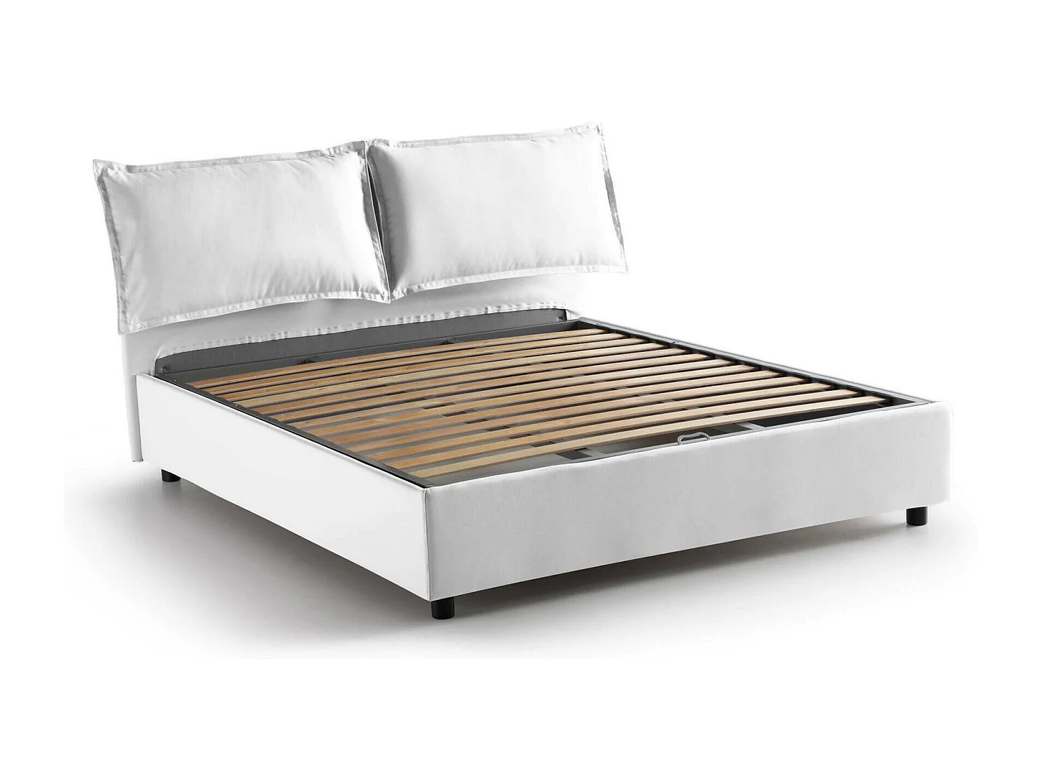 Lit double Dabdelli, Lit coffre avec revêtement en tissu, 100% Made in Italy, Ouverture frontale, adapté pour matelas 160x200 cm, Blanc