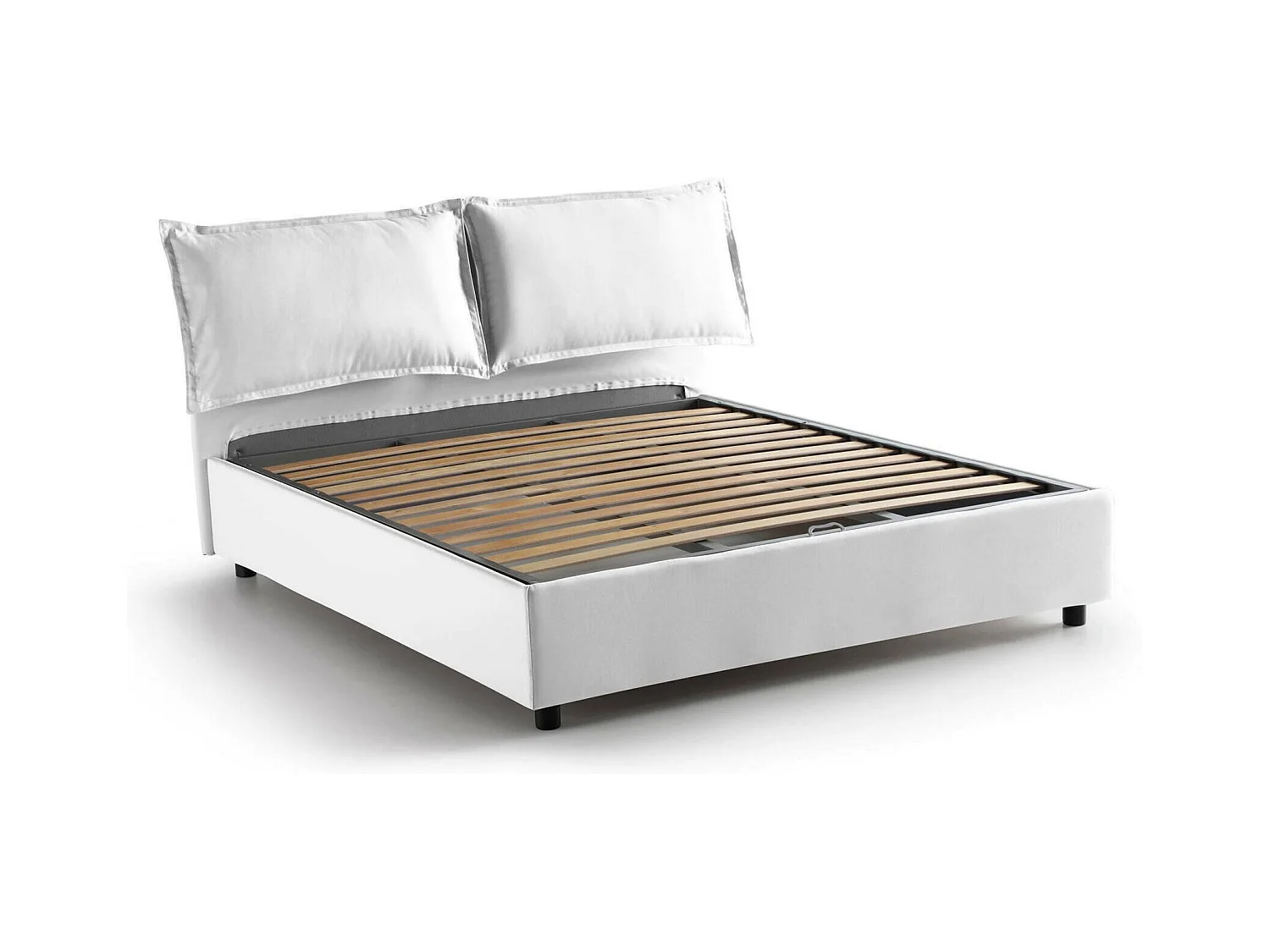 Dabdelli tweepersoonsbed, Opbergbed met stoffen bekleding, 100% Made in Italy, Opening aan de voorkant, geschikt voor matras van 160x200 cm, Wit