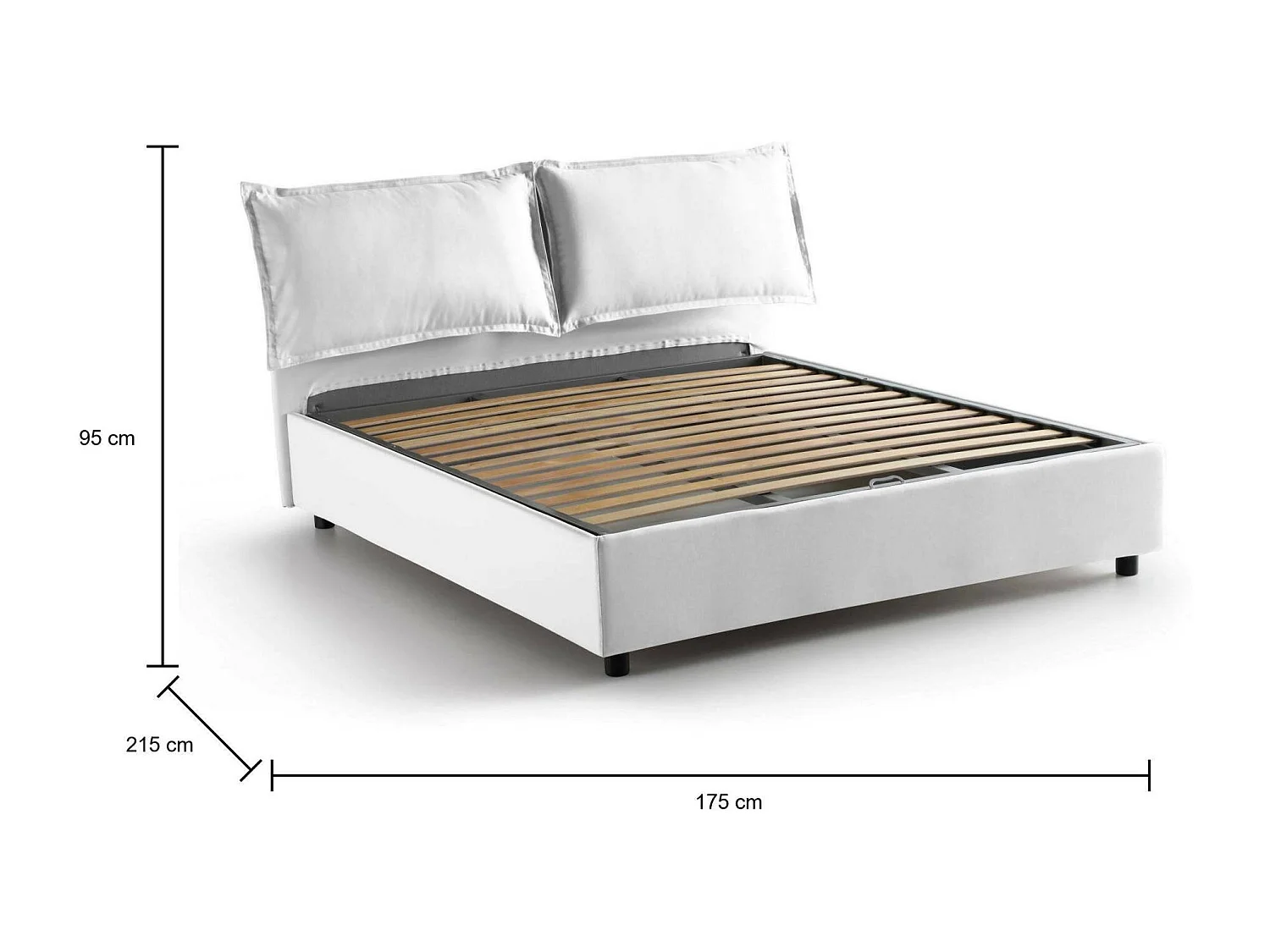 Cama de casal Dabdelli, Cama de armazenamento com forro de tecido, 100% Fabricado na Itália, Abertura frontal, adequada para colchão 160x200 cm, Branco