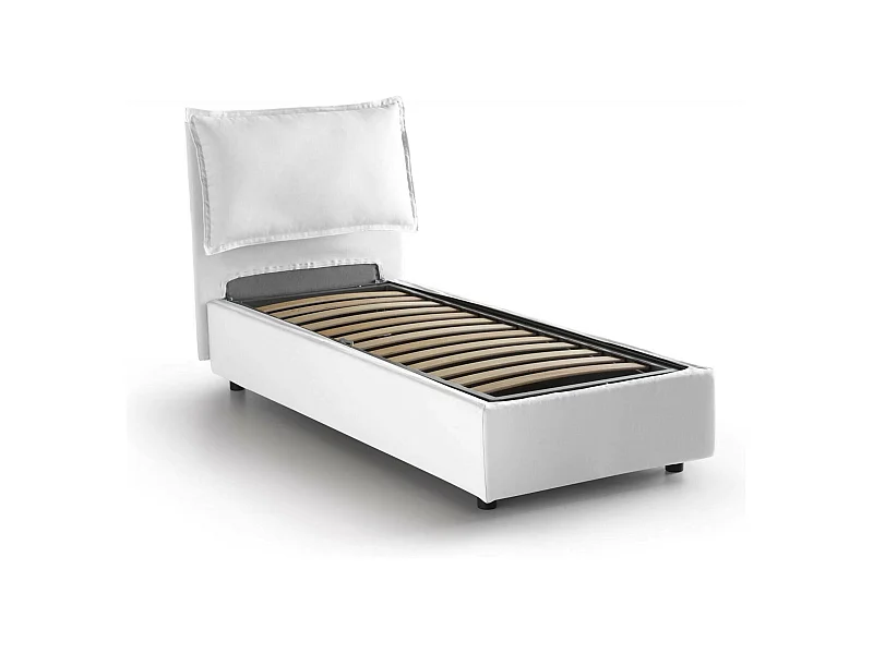 Dpal eenpersoonsbed, Opbergbed met stoffen bekleding, 100% Made in Italy, Opening aan de voorzijde, geschikt voor matras van 90x190 cm, Wit