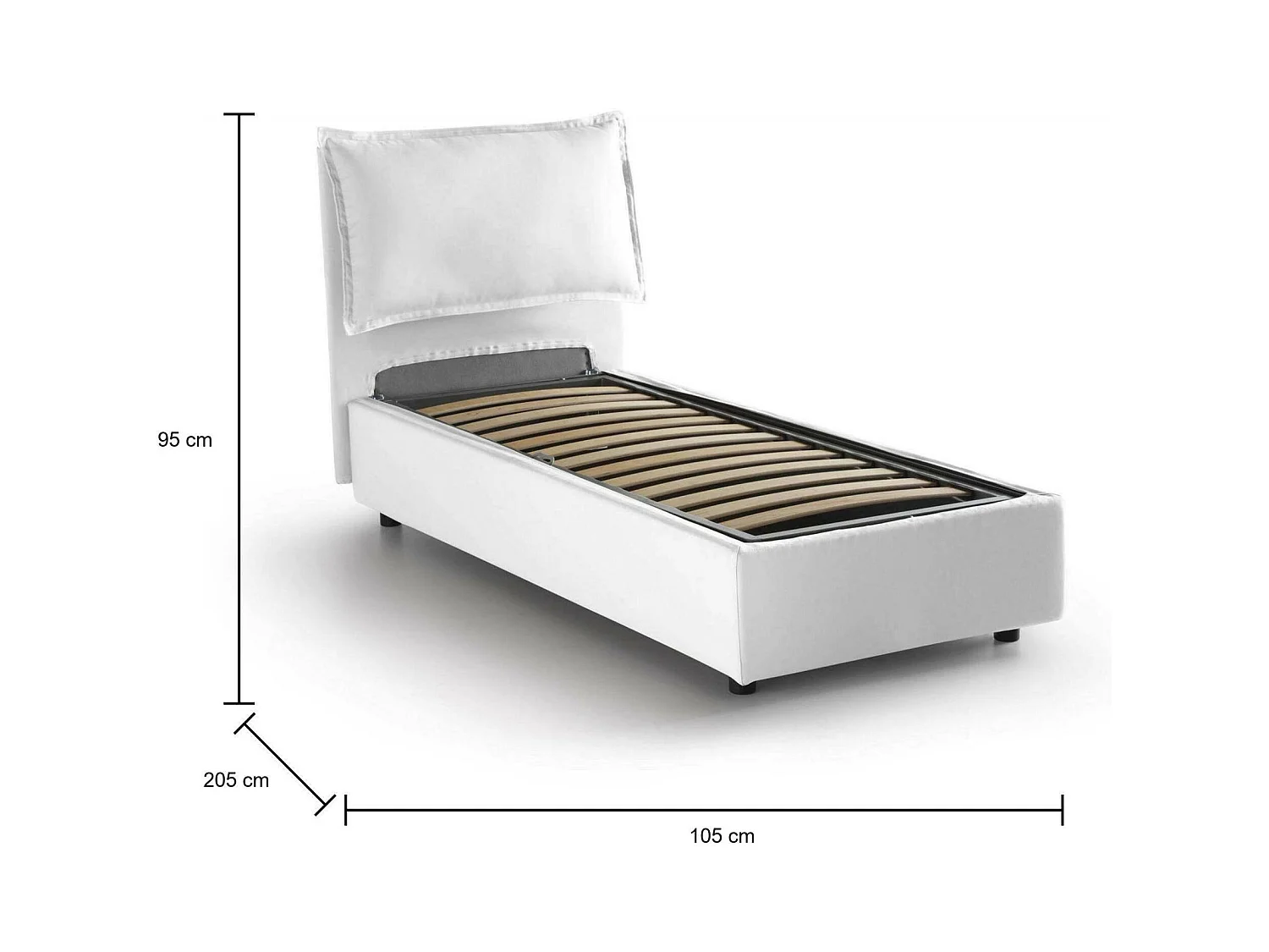 Cama individual Dpal, Cama contenedor con revestimiento de tela, 100% Made in Italy, Apertura frontal, adecuado para colchón Cm 90x190, Blanco