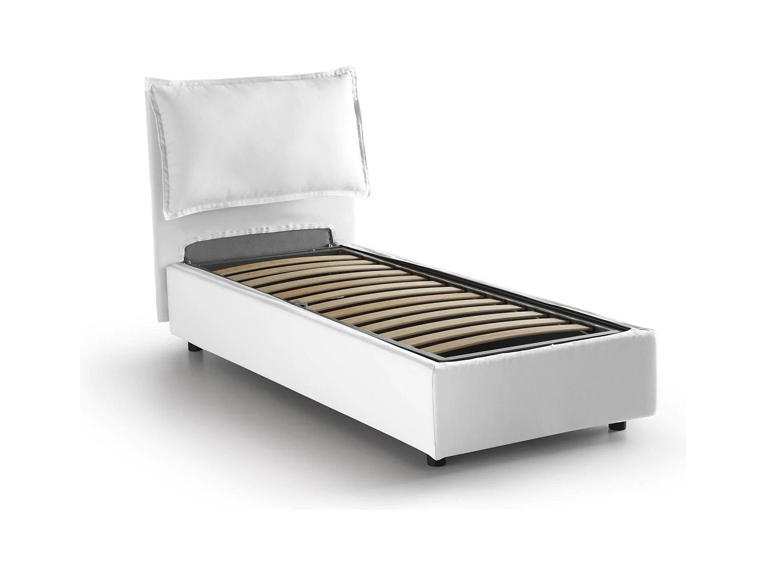 Lit simple Dpal, Lit coffre avec revêtement en tissu, 100% Made in Italy, Ouverture frontale, adapté pour matelas 90x190 cm, Blanc
