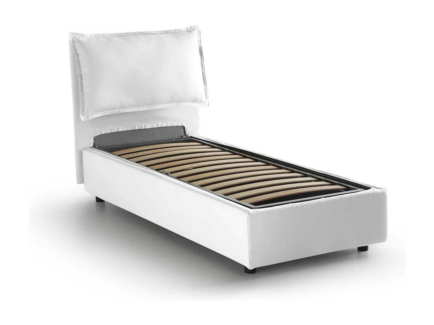 Lit simple Dpal, Lit coffre avec revêtement en tissu, 100% Made in Italy, Ouverture frontale, adapté pour matelas 90x190 cm, Blanc