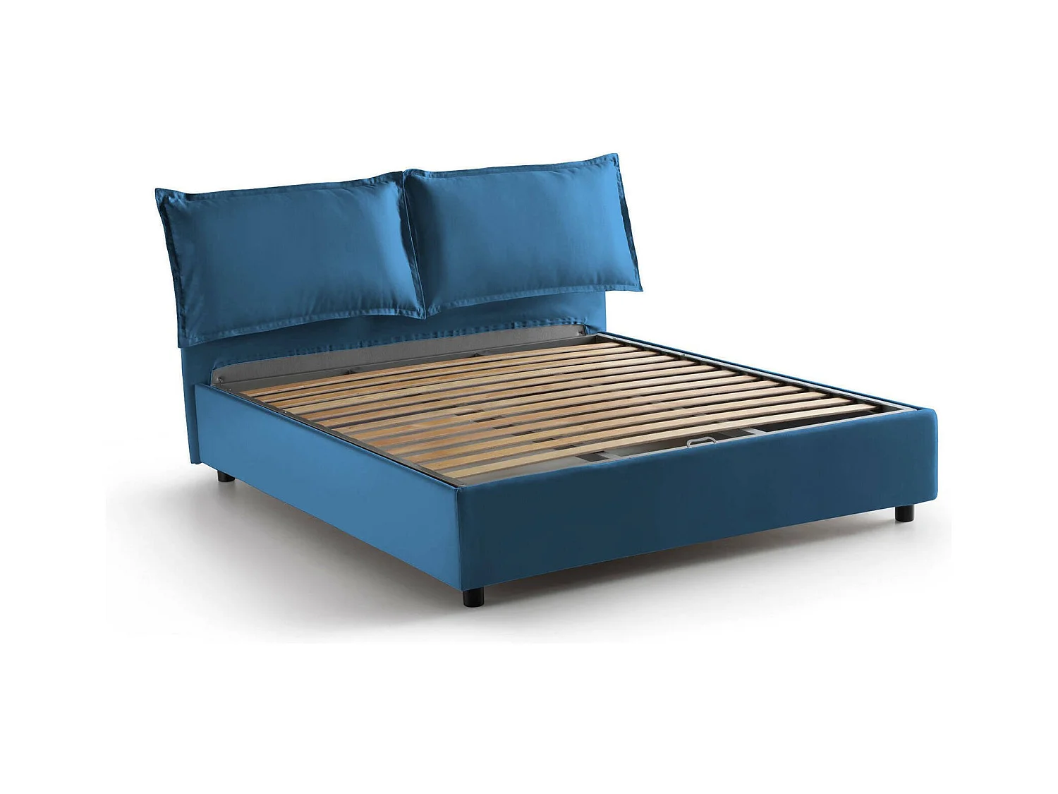 Cama de casal Daam, Cama de armazenamento com forro de tecido, 100% Fabricado na Itália, Abertura frontal, adequada para colchão 140x190 cm, Azul