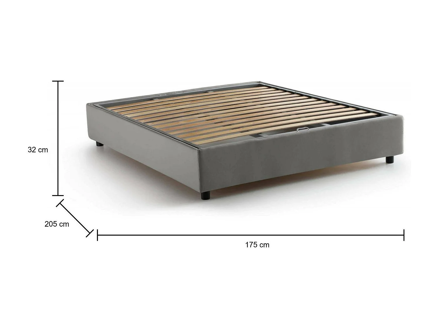 Doppelbett Dcistan, Containerbett mit Stoffbespannung, 100% Made in Italy, Frontöffnung, passend für Matratze 160x190 cm, Grau