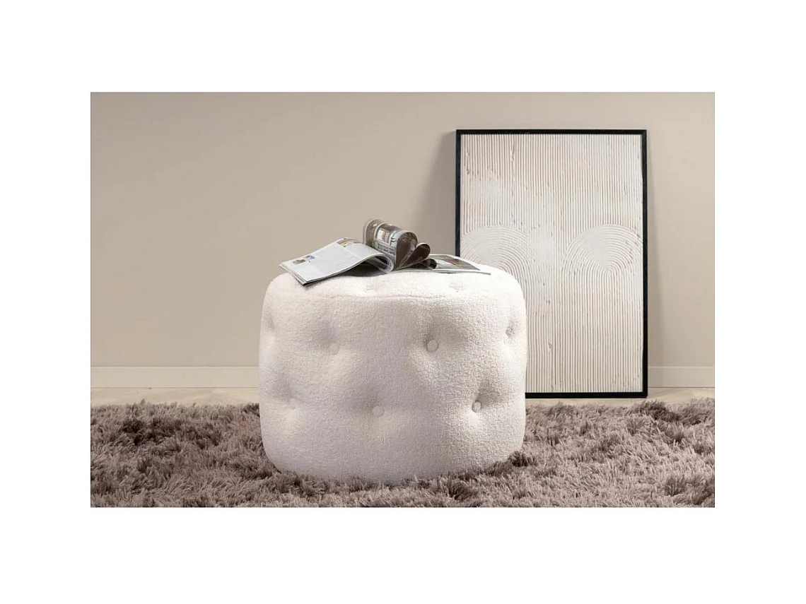 Benjamin poef, hocker Ø55cm teddystof wit.