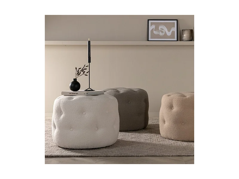 Benjamin poef, hocker Ø55cm teddystof wit.