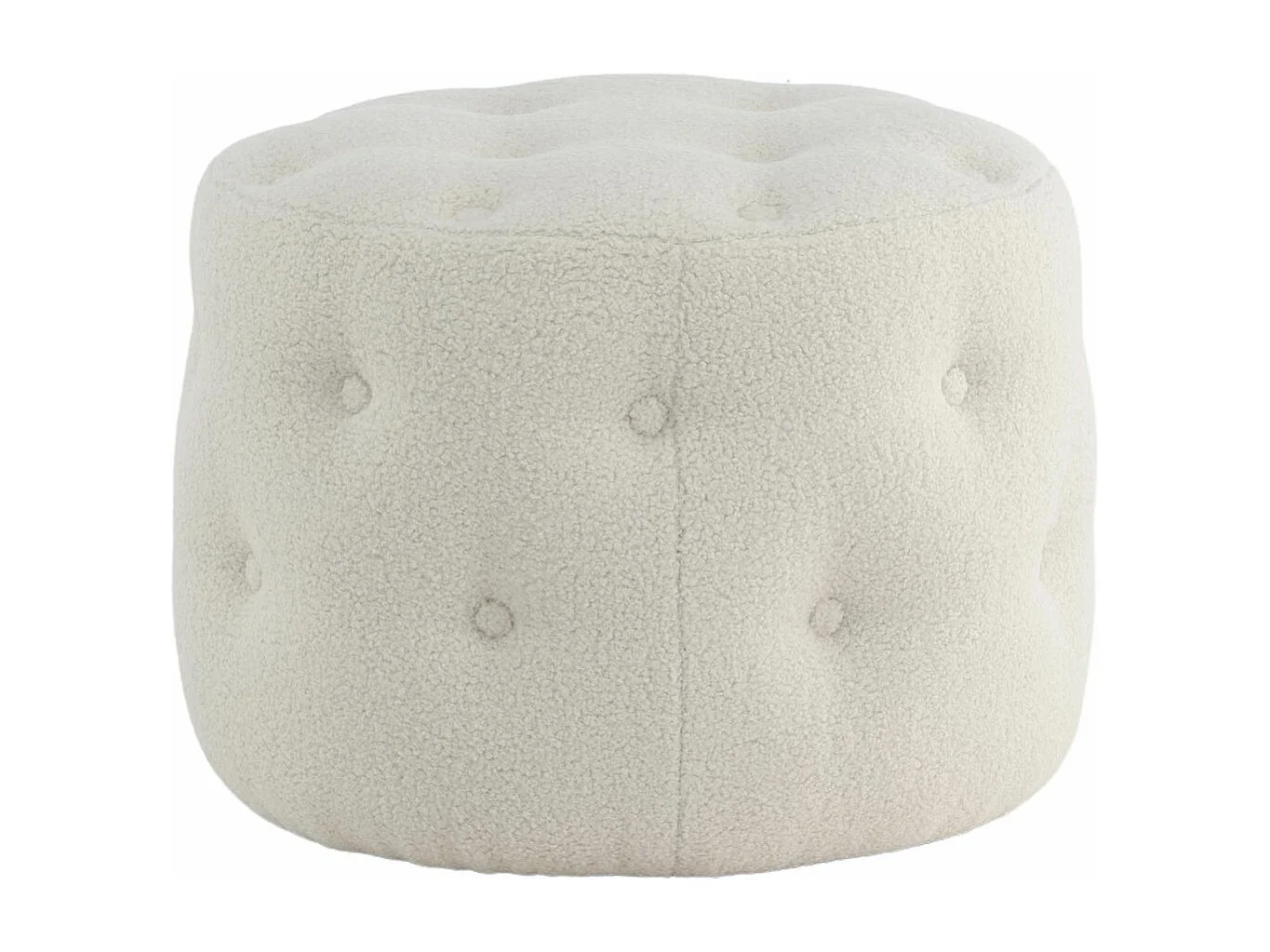 Pouf Capitonné Tissu Bouclette "Benjamin" 55cm Blanc