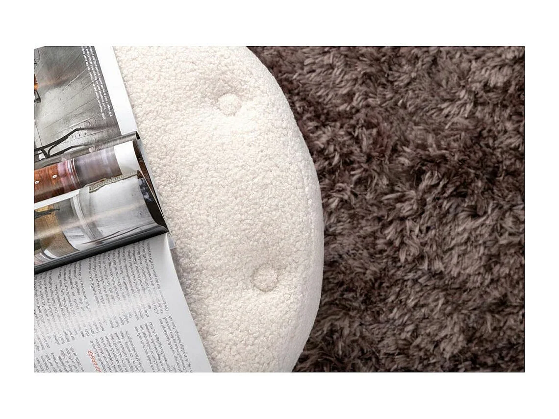 Pouf Capitonné Tissu Bouclette "Benjamin" 55cm Blanc