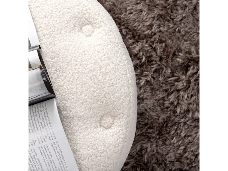 Pouf Capitonné Tissu Bouclette "Benjamin" 55cm Blanc