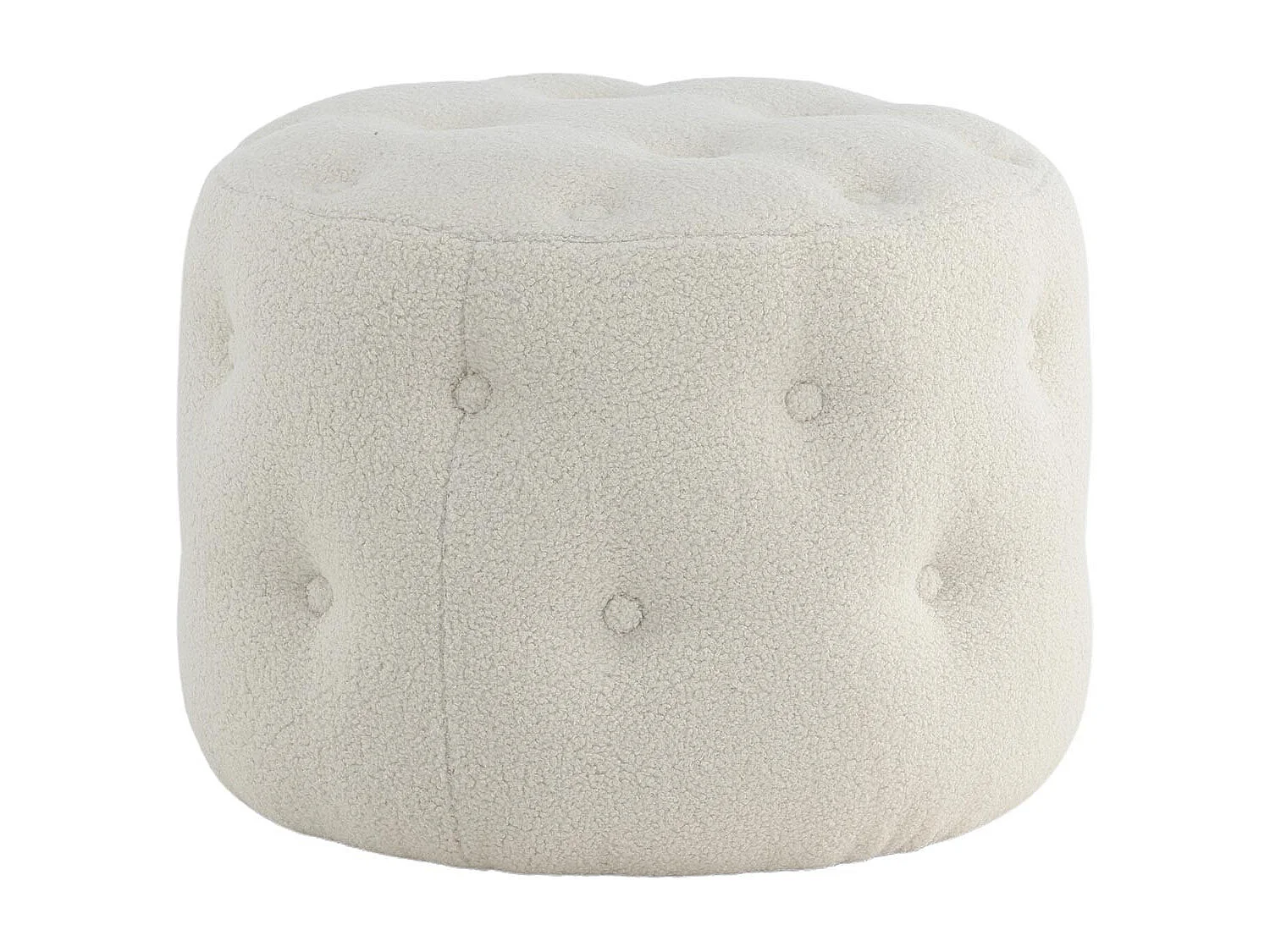 Pouf Capitonné Tissu Bouclette "Benjamin" 55cm Blanc