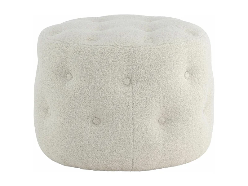 Pouf Capitonné Tissu Bouclette "Benjamin" 55cm Blanc