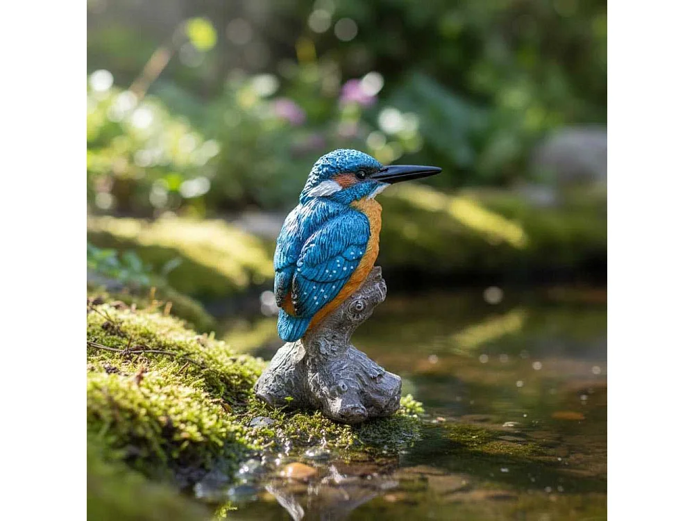 Vogel Eisvogel auf Baumstamm aus Kunstharz 9 x 9 x 15 cm