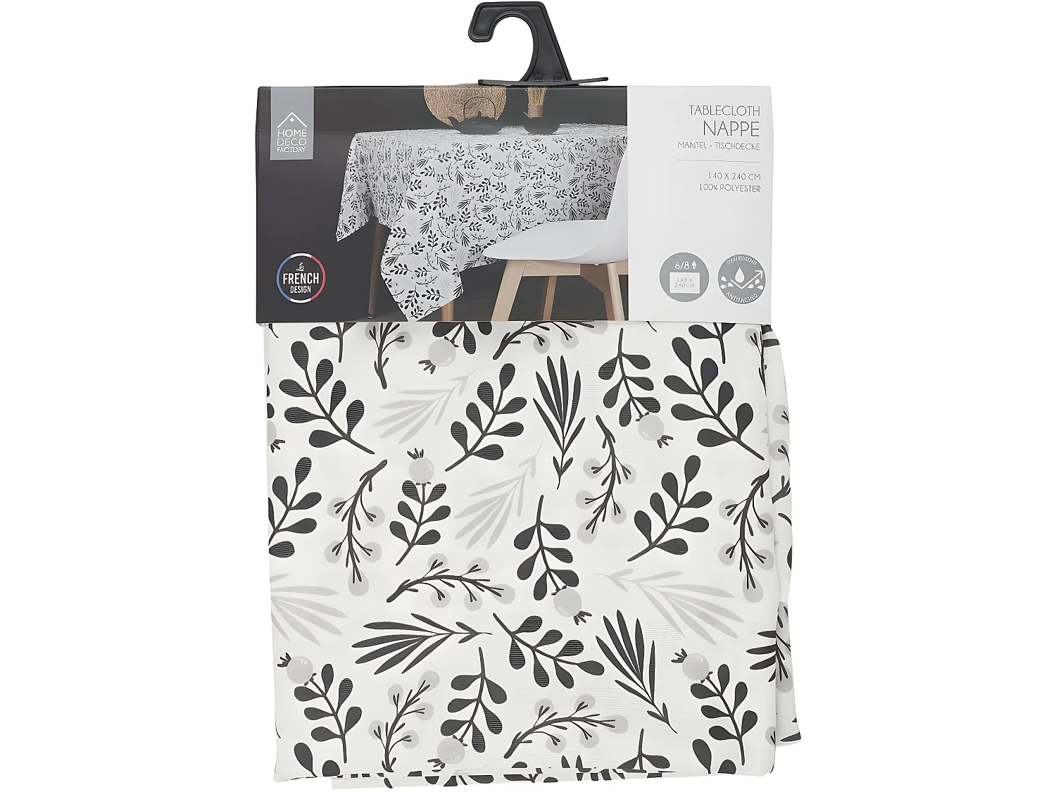 Nappe Antitache Imprimée "Fleurie" 140x240cm Blanc