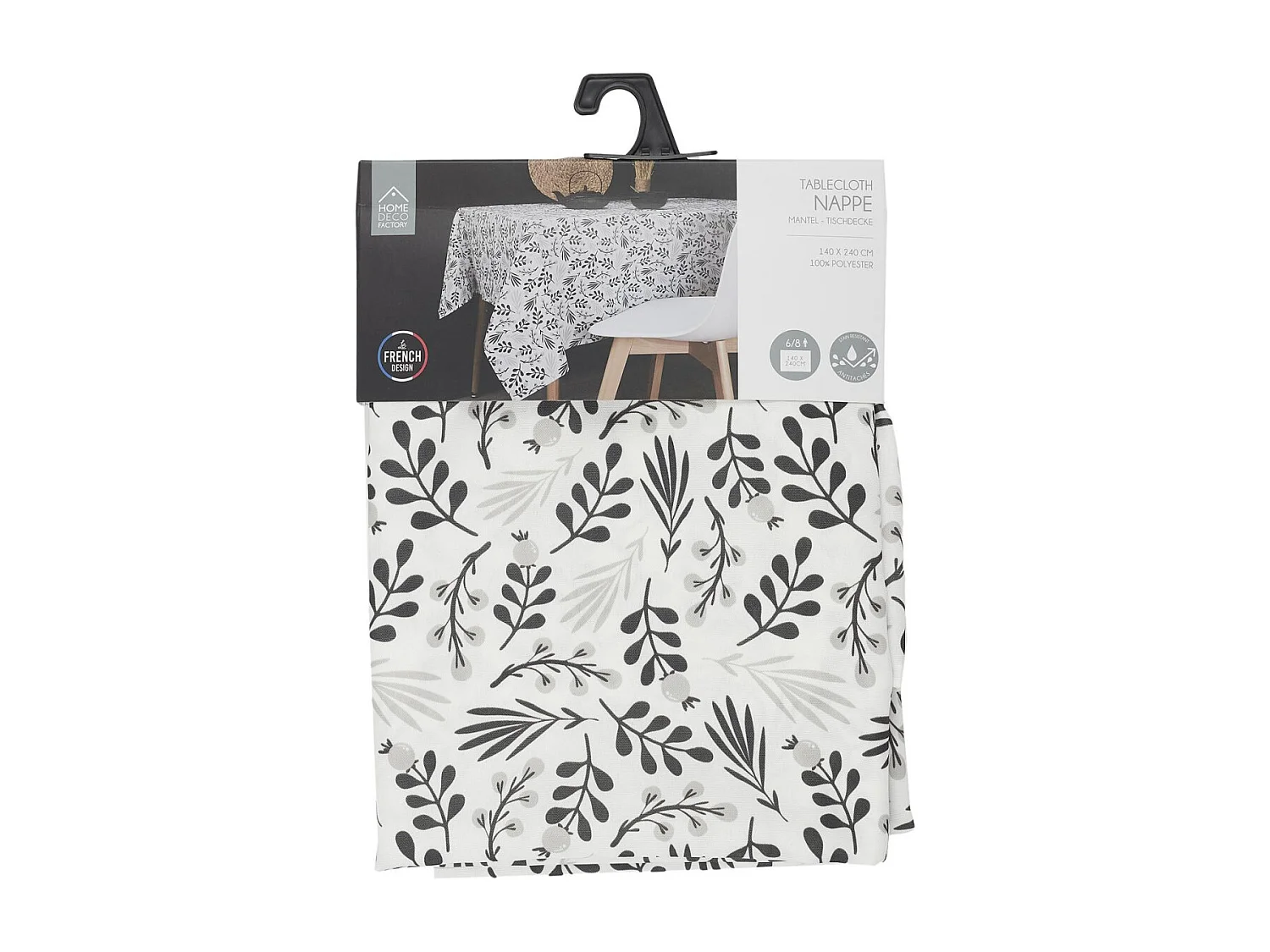 Nappe Antitache Imprimée "Fleurie" 140x240cm Blanc