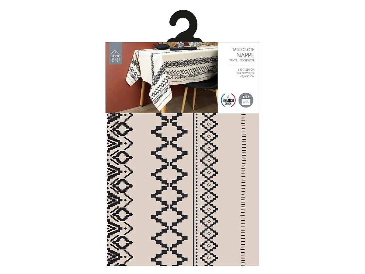 Nappe - HOME DECO FACTORY - Imprimée Ethnique - Coton - Noir et Beige