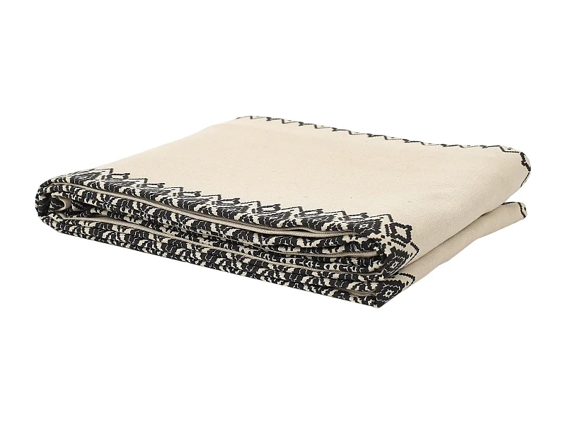 Nappe Coton Imprime Ethnique 140x250cm Noir, Beige