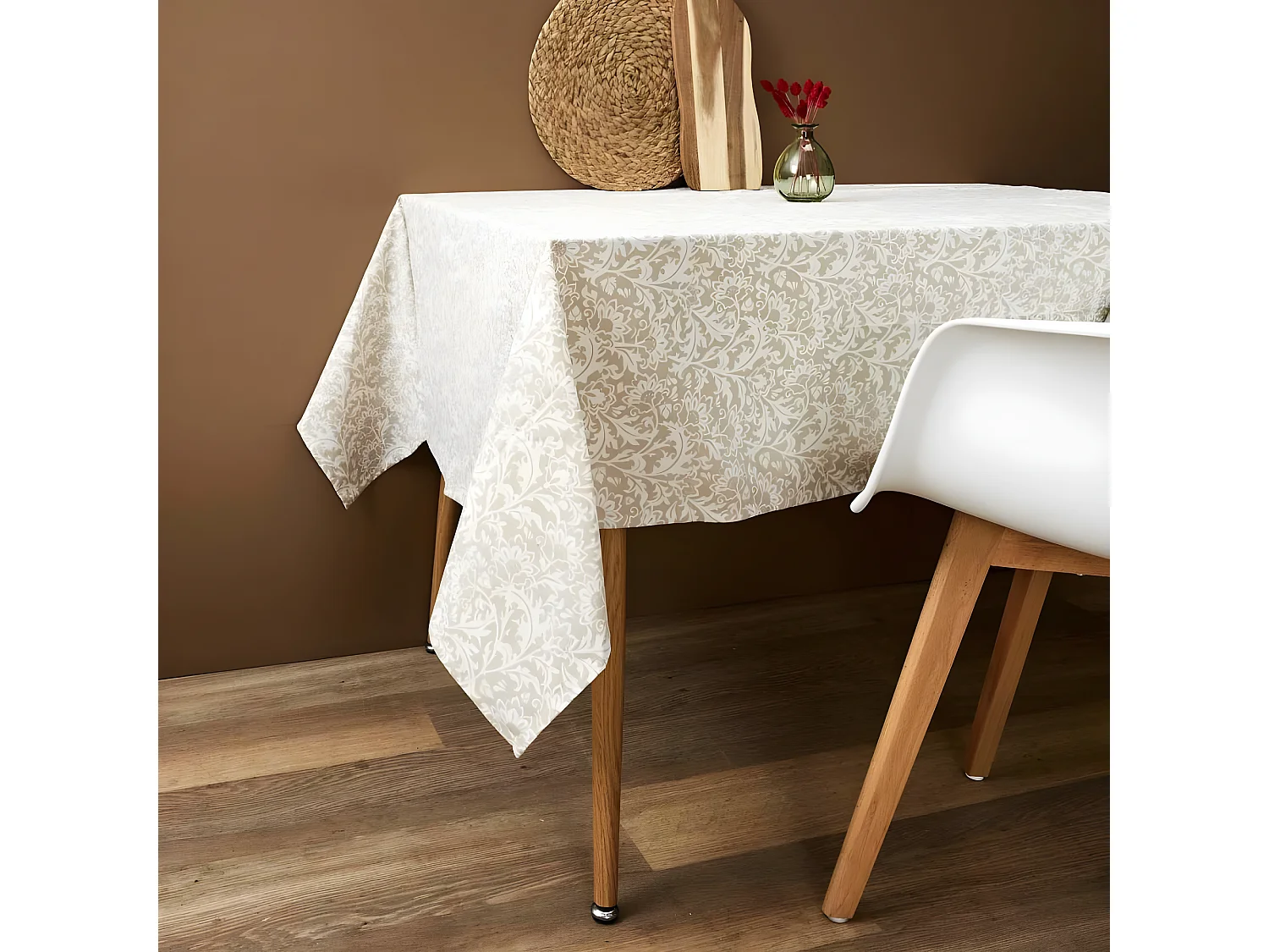 Nappe Imprimée "Feuillage" 140x250cm Beige