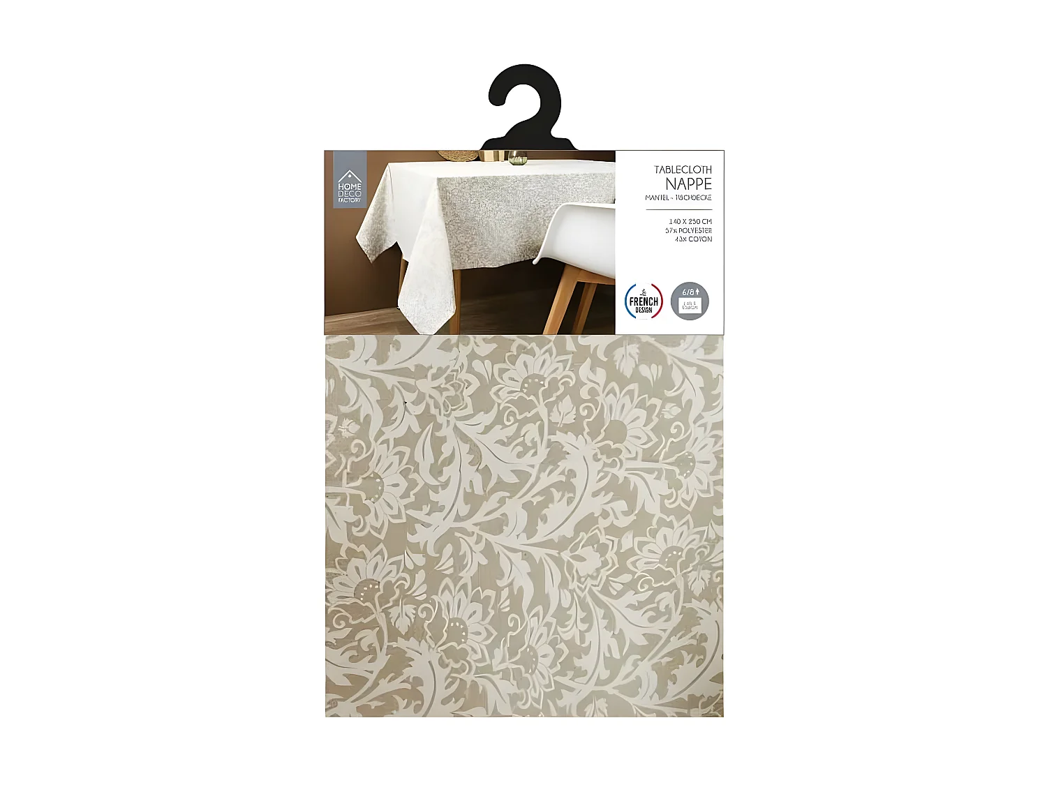 Nappe Imprimée "Feuillage" 140x250cm Beige