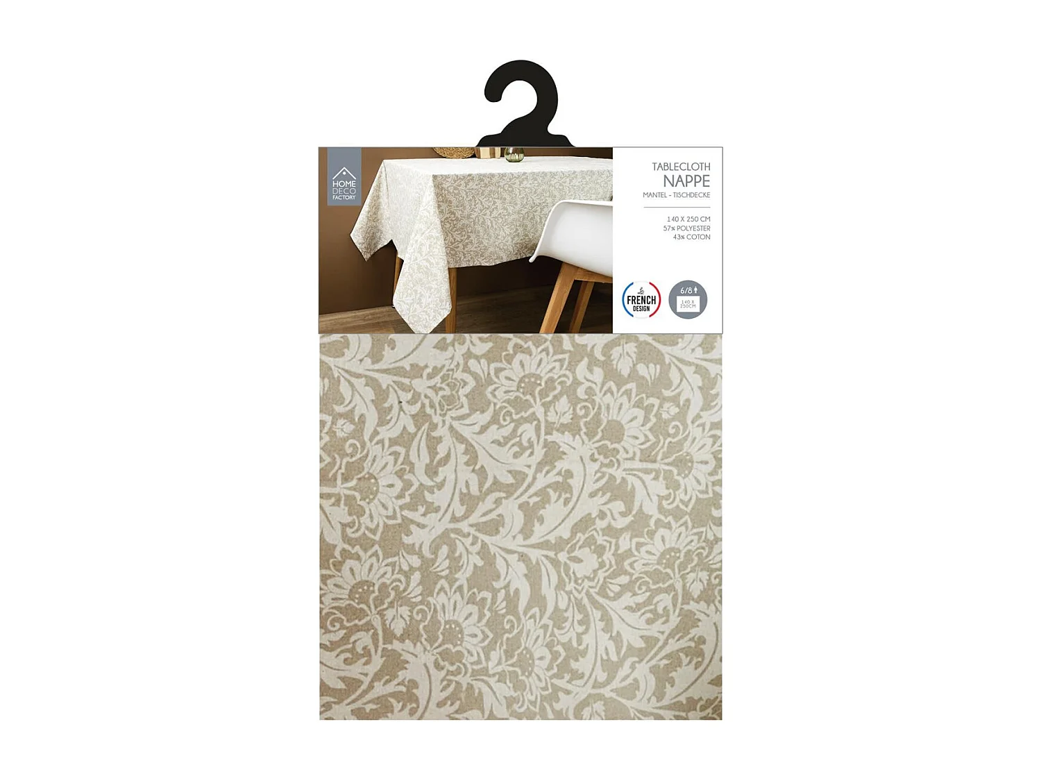 Nappe Imprimée "Feuillage" 140x250cm Beige
