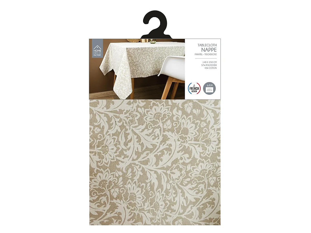 Nappe Imprimée "Feuillage" 140x250cm Beige