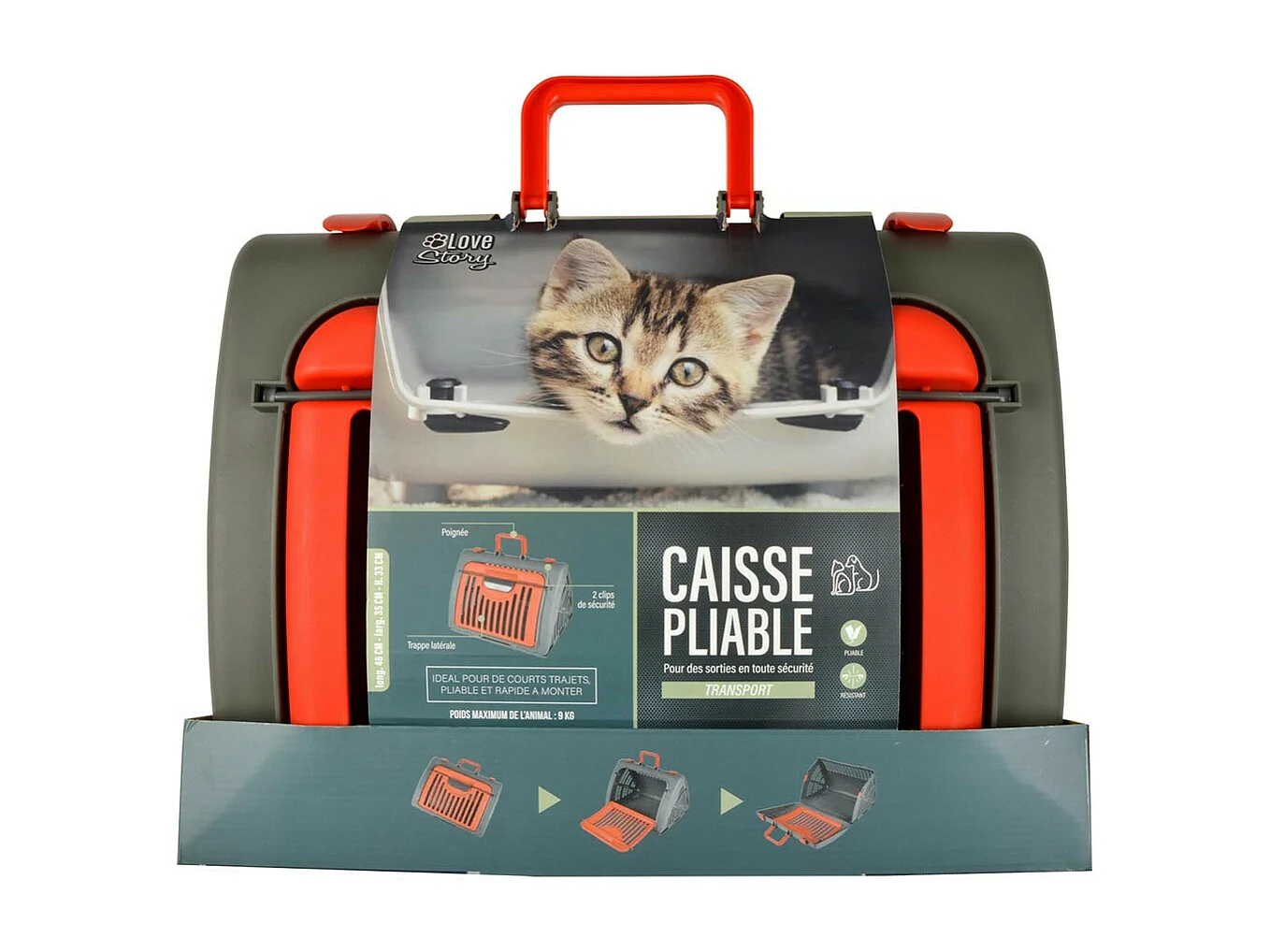 Caisse de Transport pour Chat "Pliable" 46cm Rouge