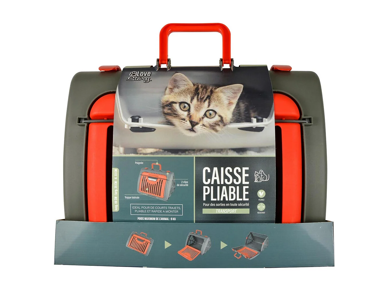 Caisse de Transport pour Chat "Pliable" 46cm Rouge