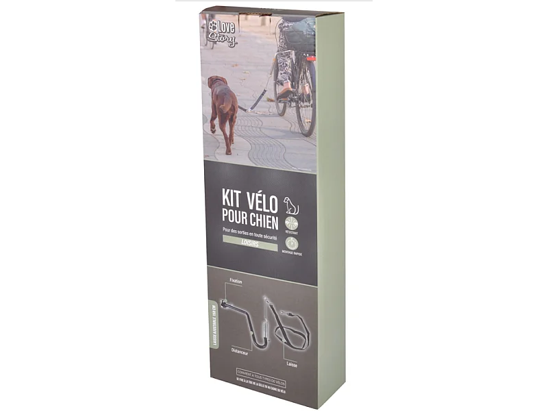 Kit d'Accroche Vélo pour Chien "Laisse" 48cm Noir