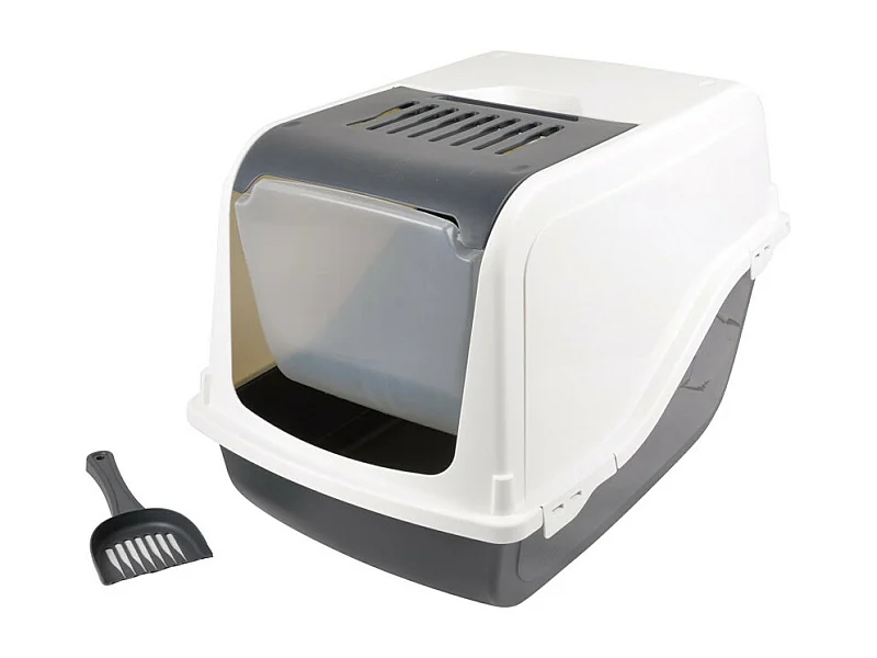 Litière pour Chat "Toilette" 53cm Ivoire & Anthracite