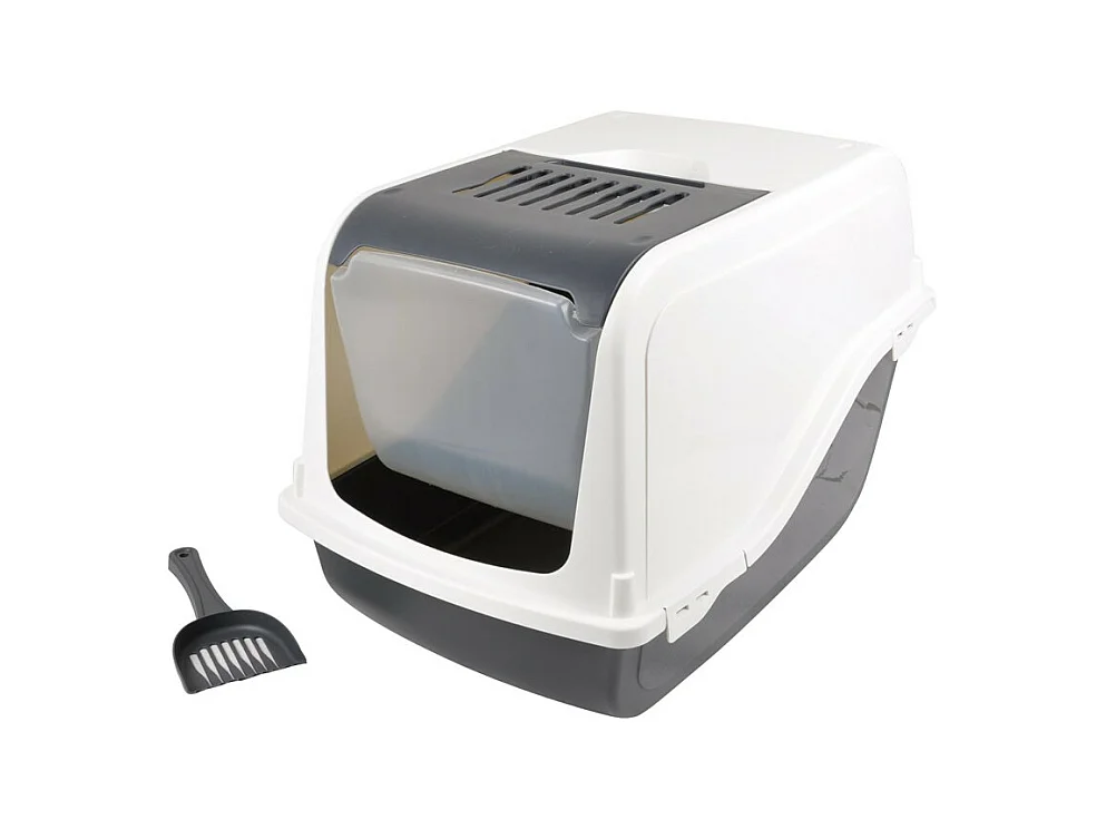 Litière pour Chat "Toilette" 53cm Ivoire & Anthracite