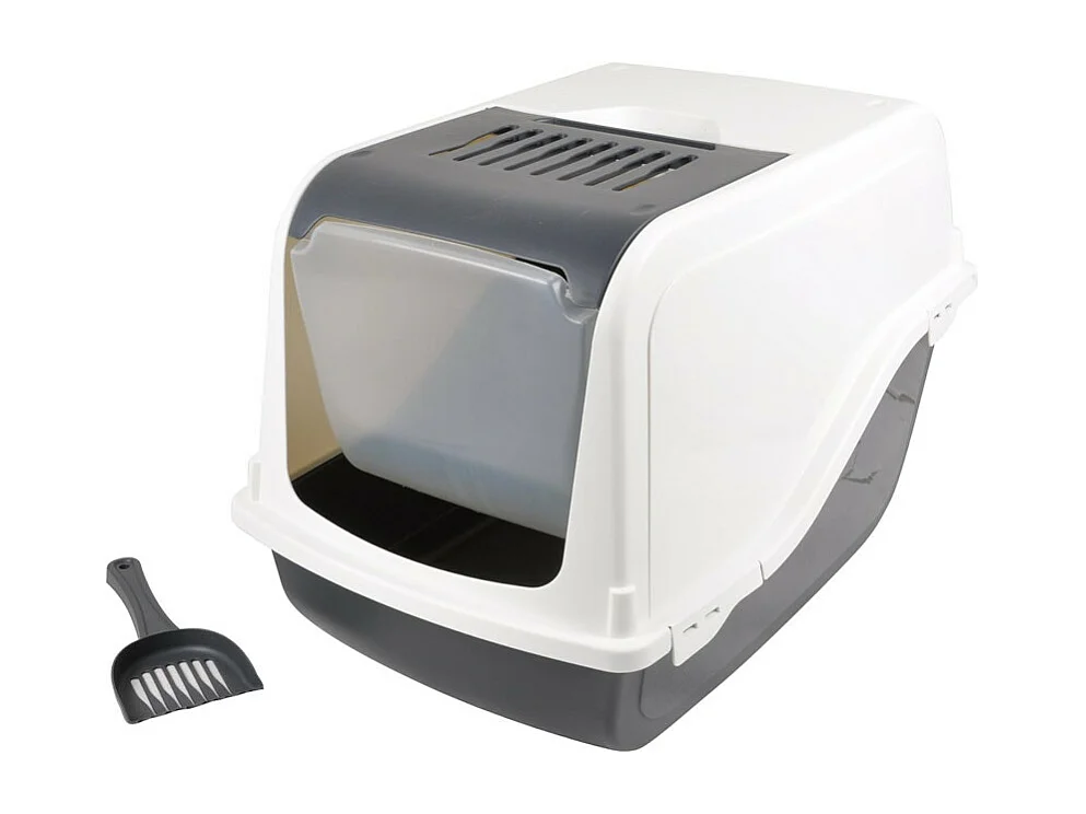 Litière pour Chat "Toilette" 53cm Ivoire & Anthracite